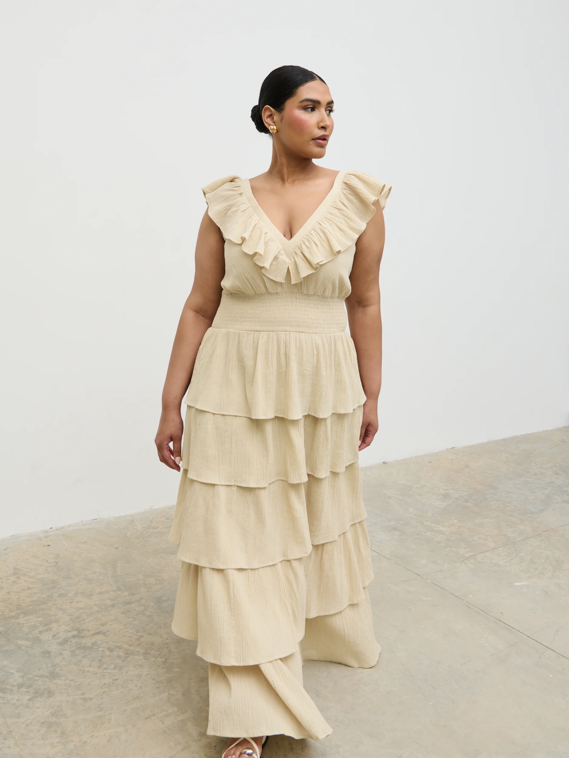 Opal Ruffle Maxi Dress Curve - Beige - Image 5