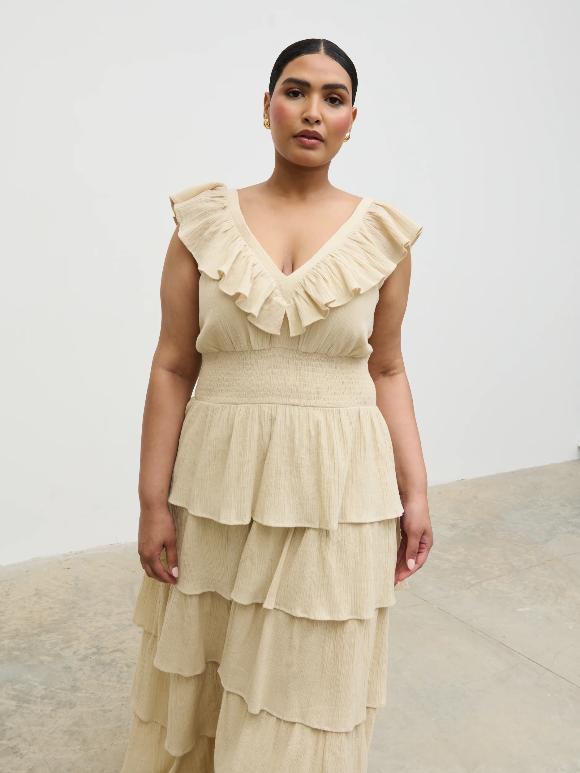 Opal Ruffle Maxi Dress Curve - Beige - Image 6