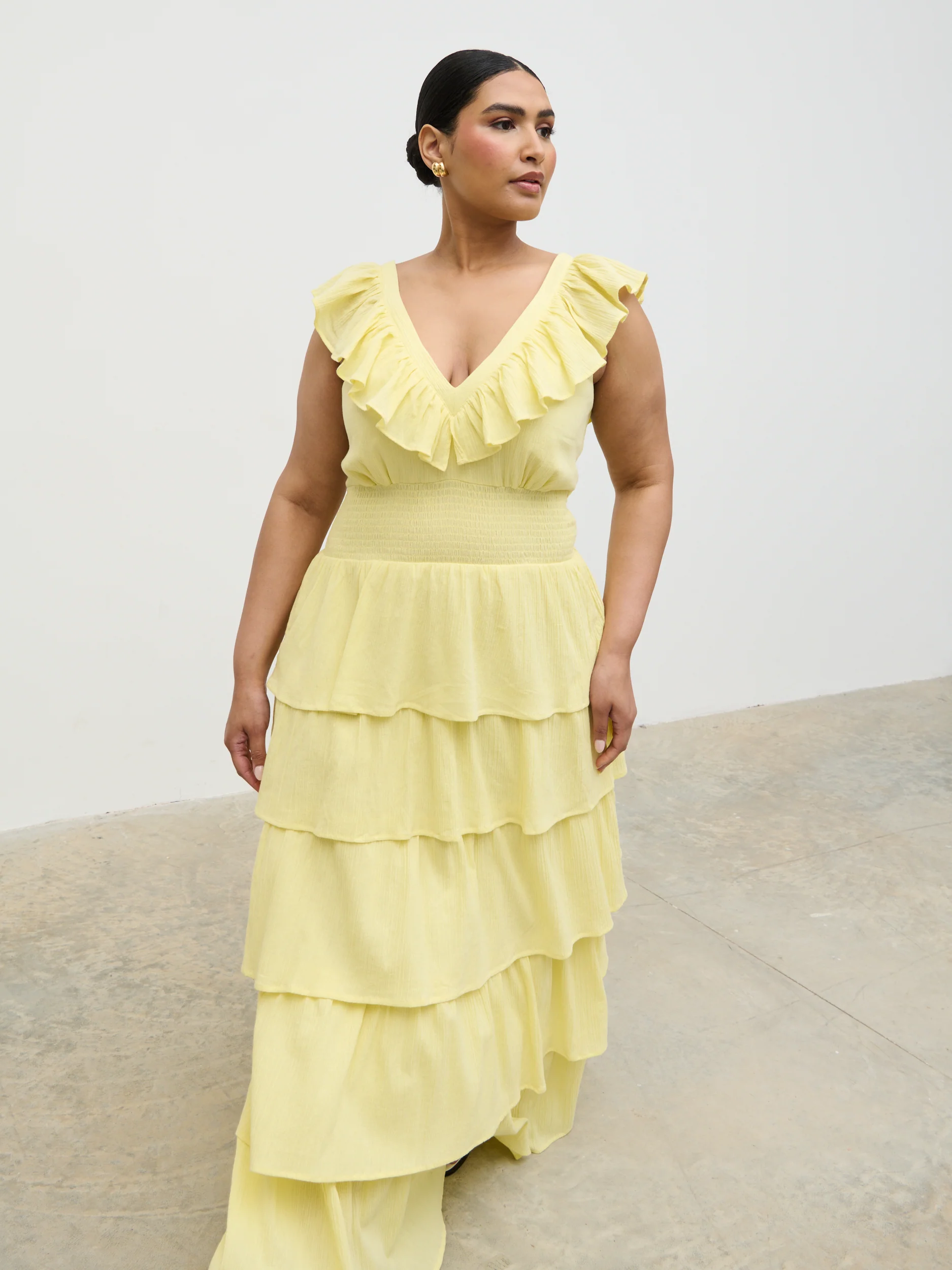 Opal Ruffle Maxi Dress Curve - Lemon - Image 4