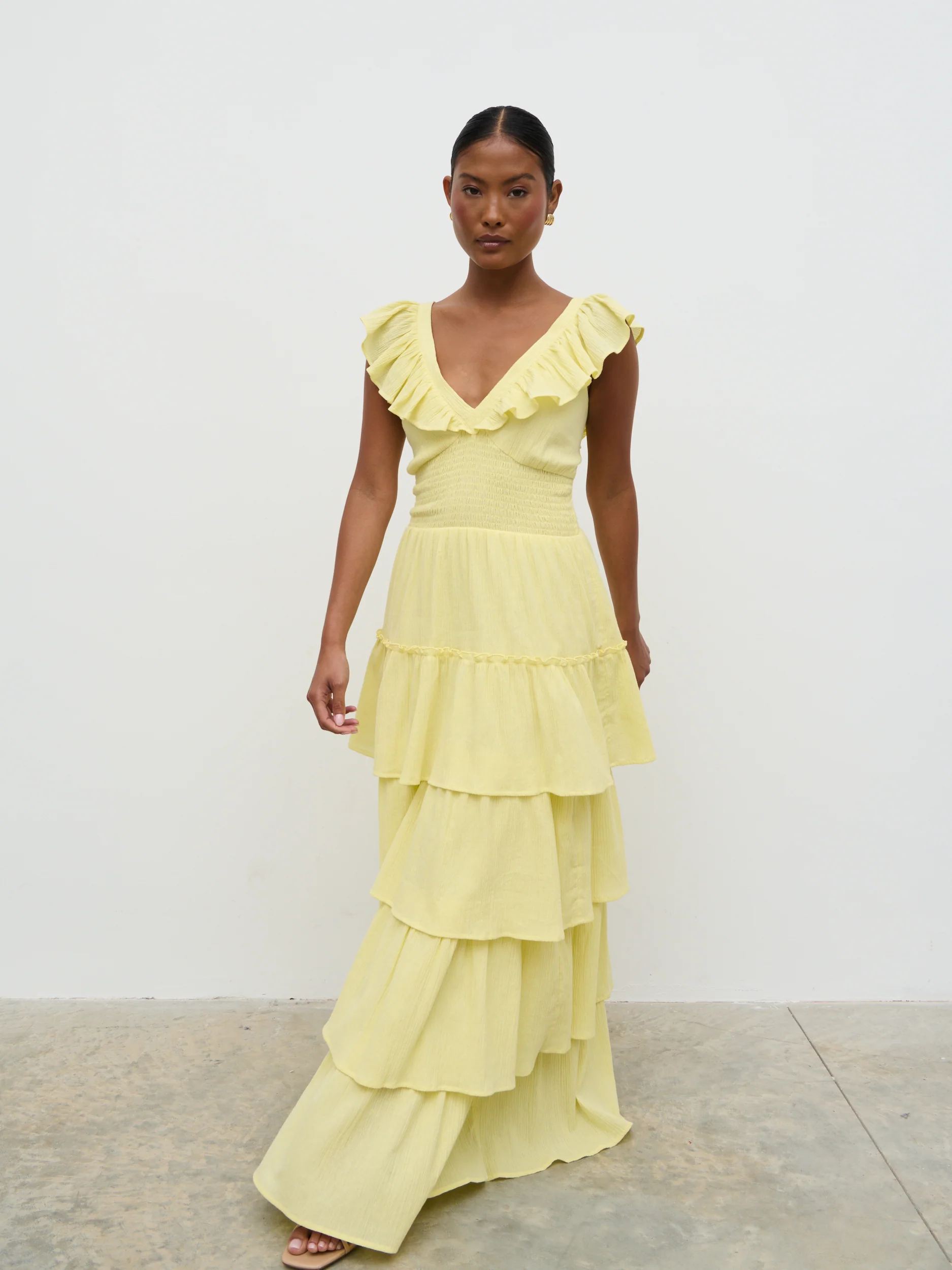 Opal Ruffle Maxi Dress - Lemon - Image 3