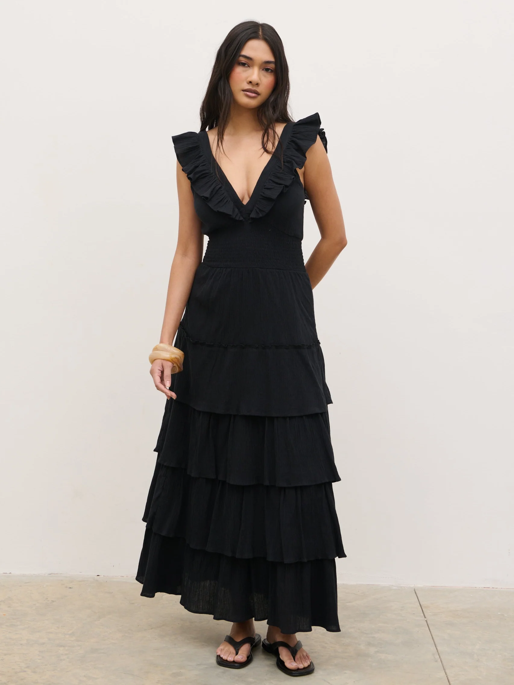 Opal Ruffle Midaxi Dress - Black - Image 3