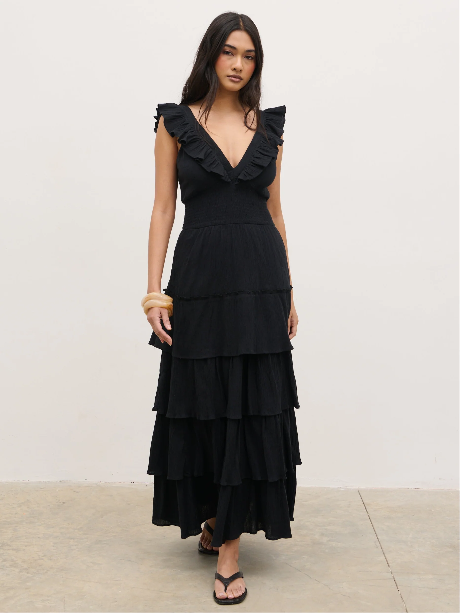 Opal Ruffle Midaxi Dress - Black - Image 5