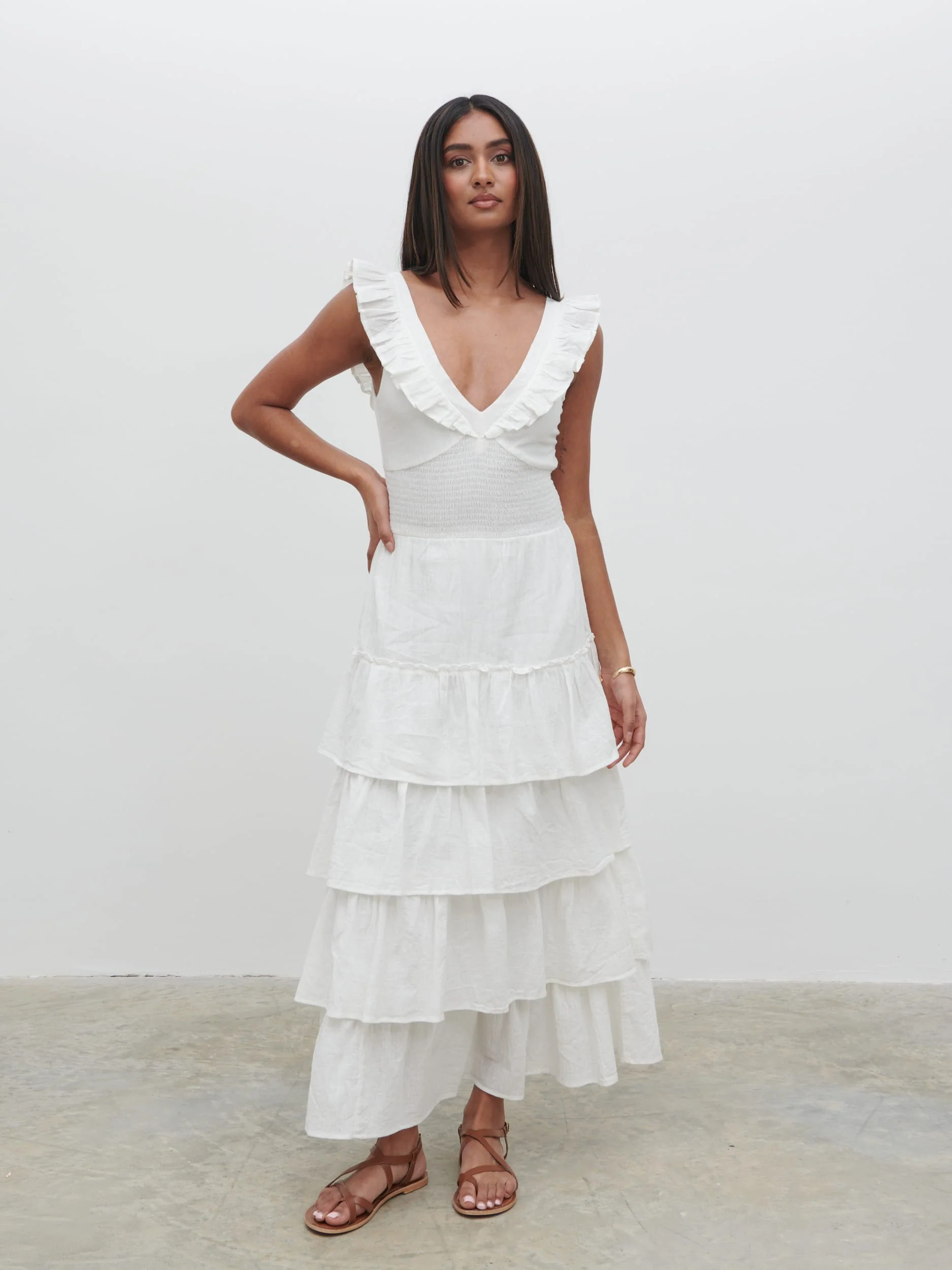 Opal Ruffle Midaxi Dress - Cream - Image 4