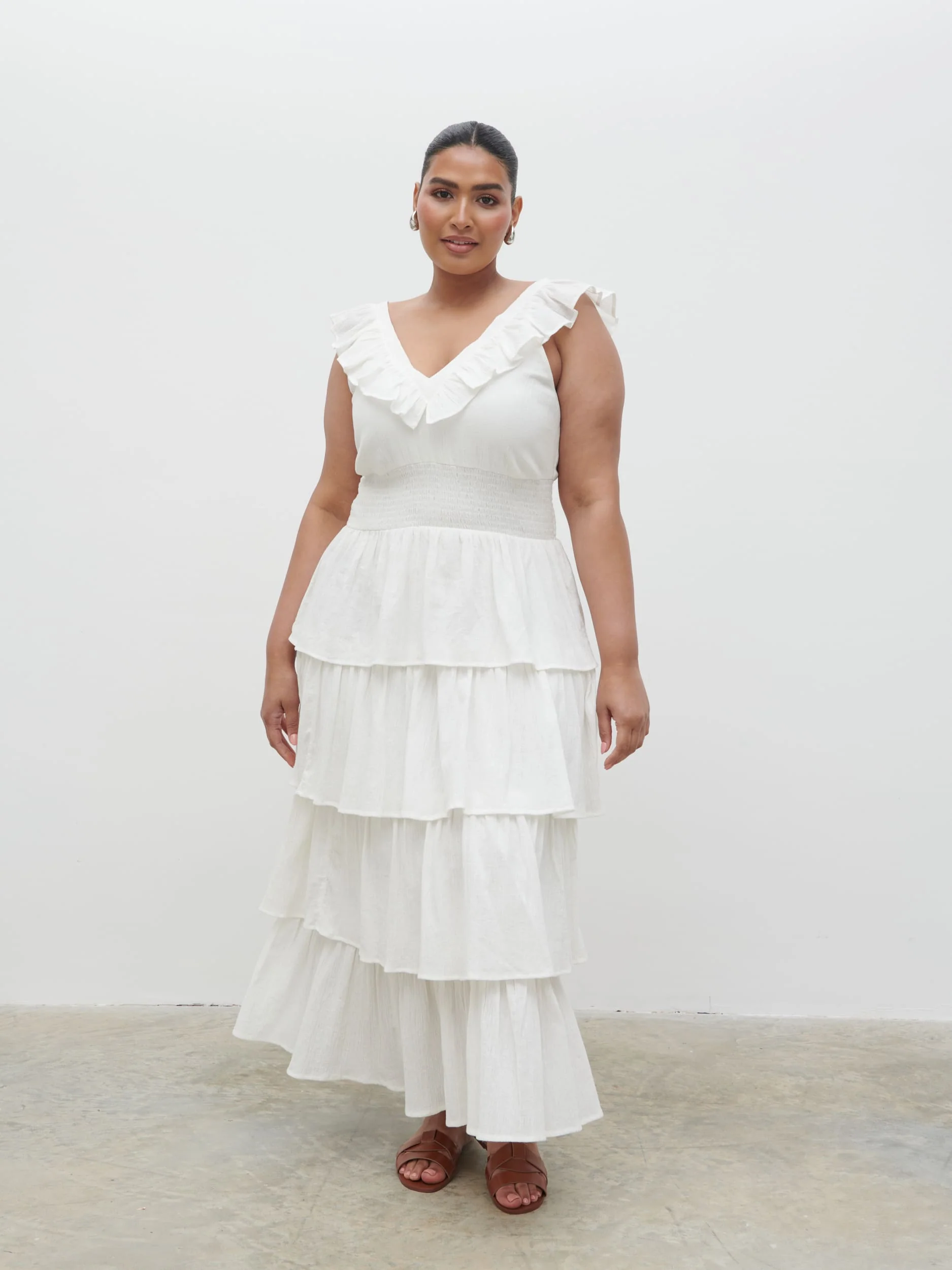 Opal Ruffle Midaxi Dress Curve - Cream - Image 5