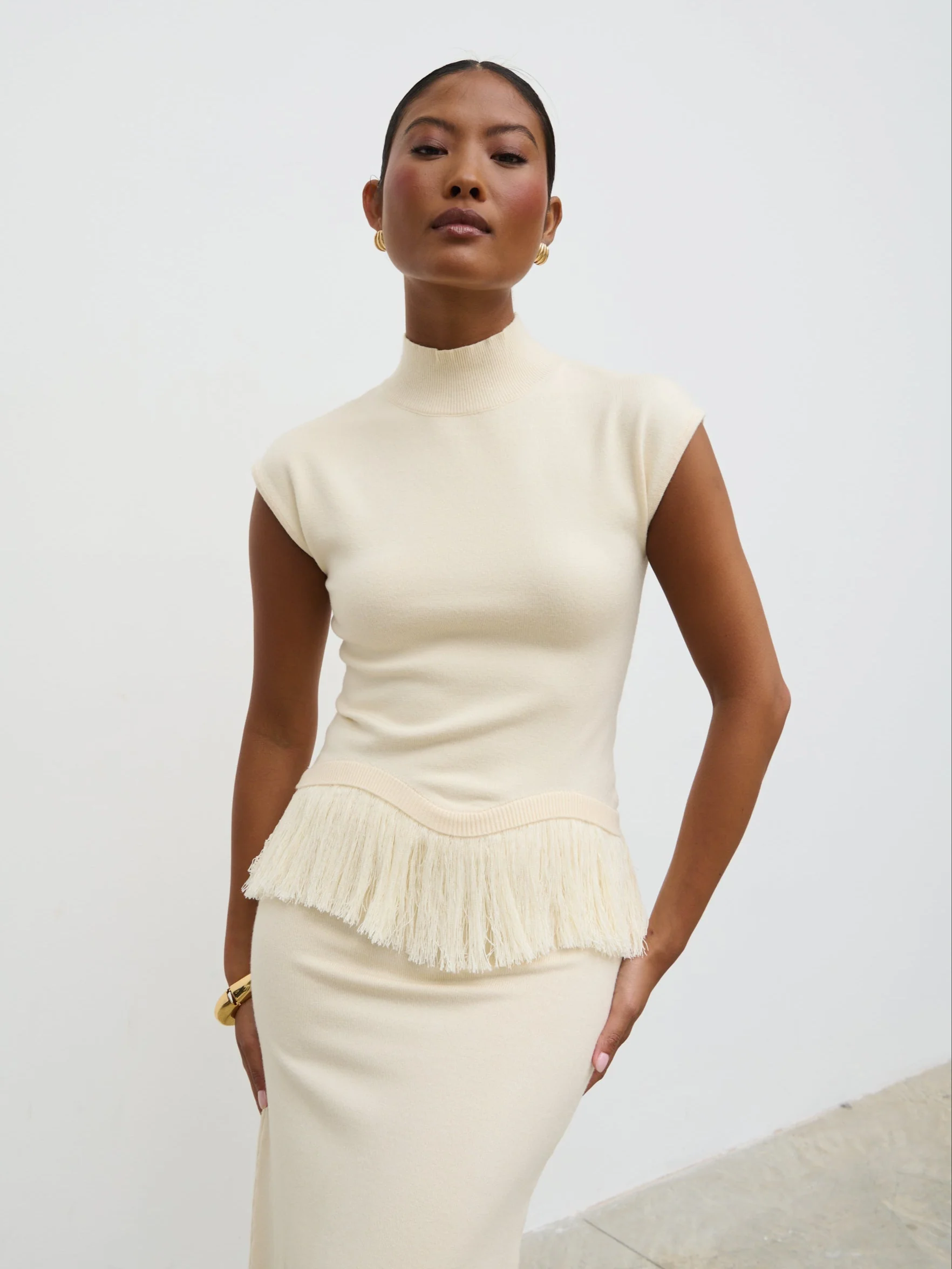 Orlendina Fringe Knit Top - Cream - Image 3