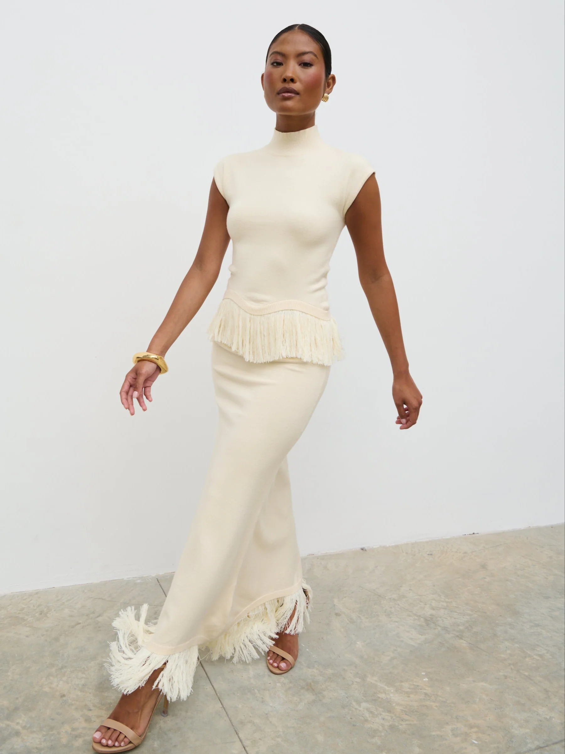Orlendina Fringe Knit Top - Cream - Image 4