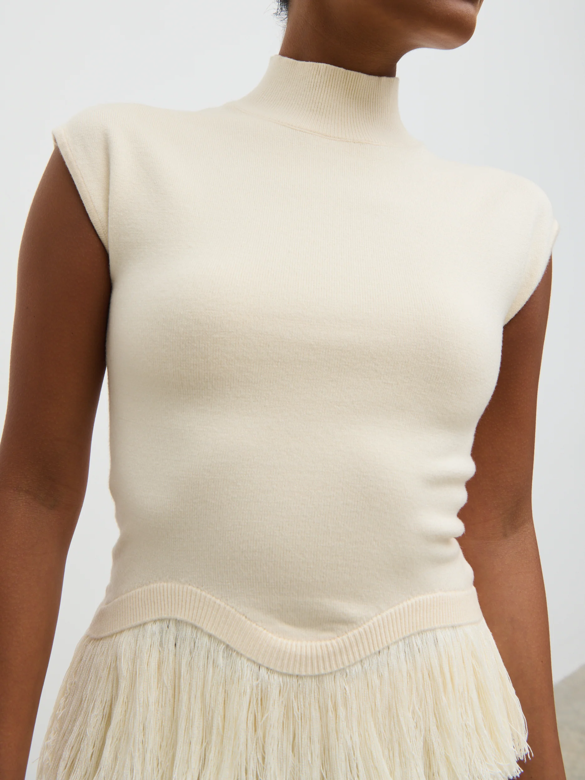 Orlendina Fringe Knit Top - Cream - Image 5