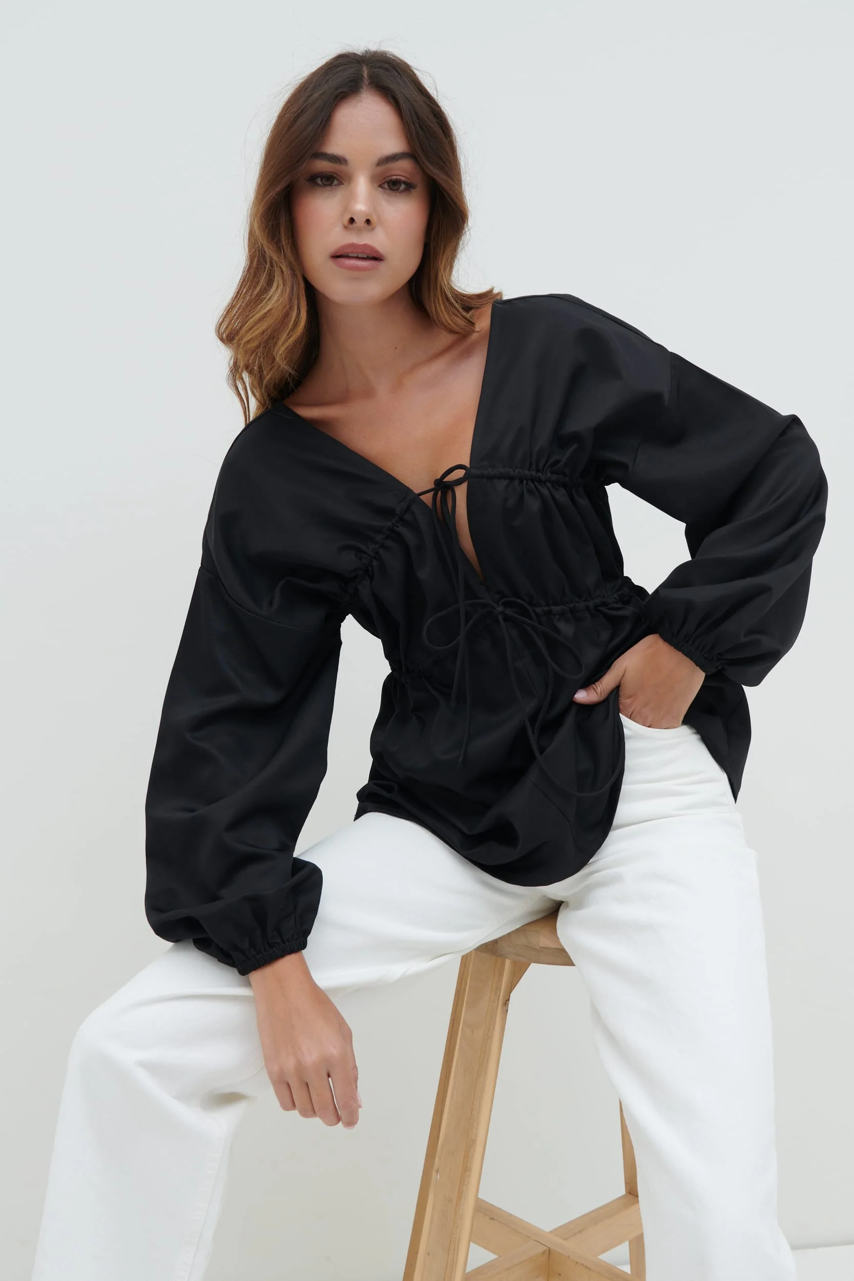 Ottilie Tie Top - Black - Image 2