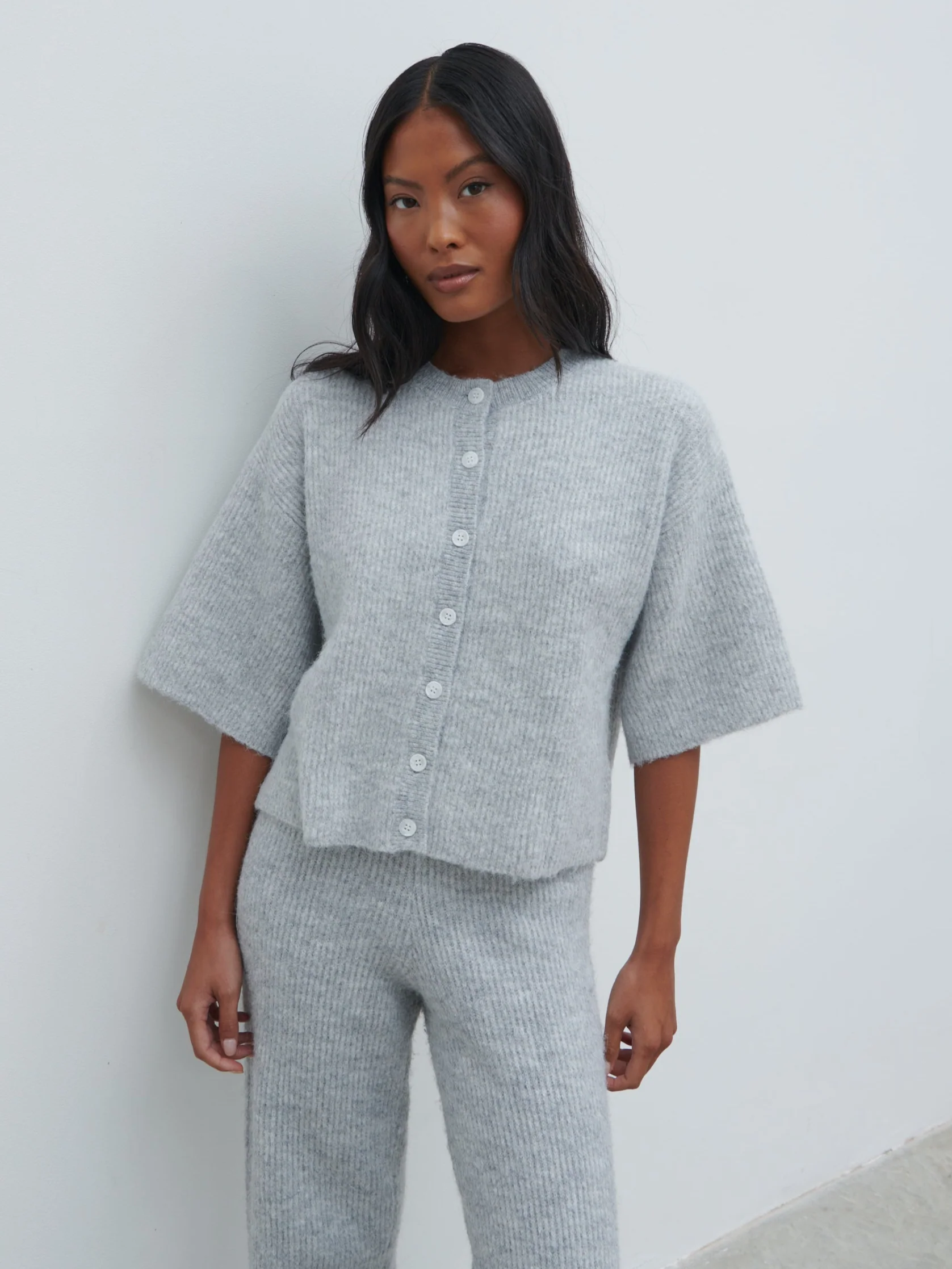Ovalie Rib Knit Top - Grey Marl - Image 3