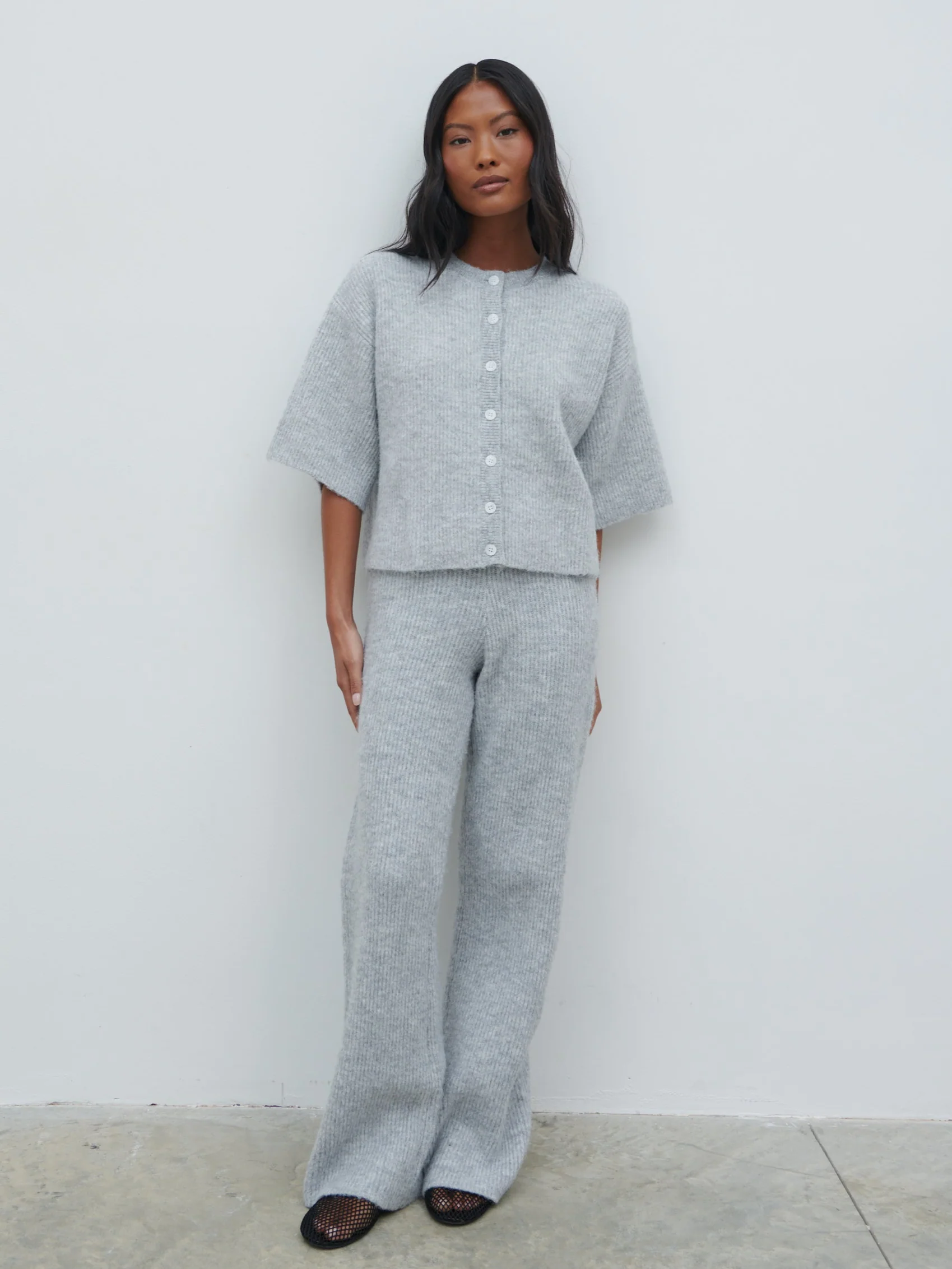 Ovalie Rib Knit Top - Grey Marl - Image 5