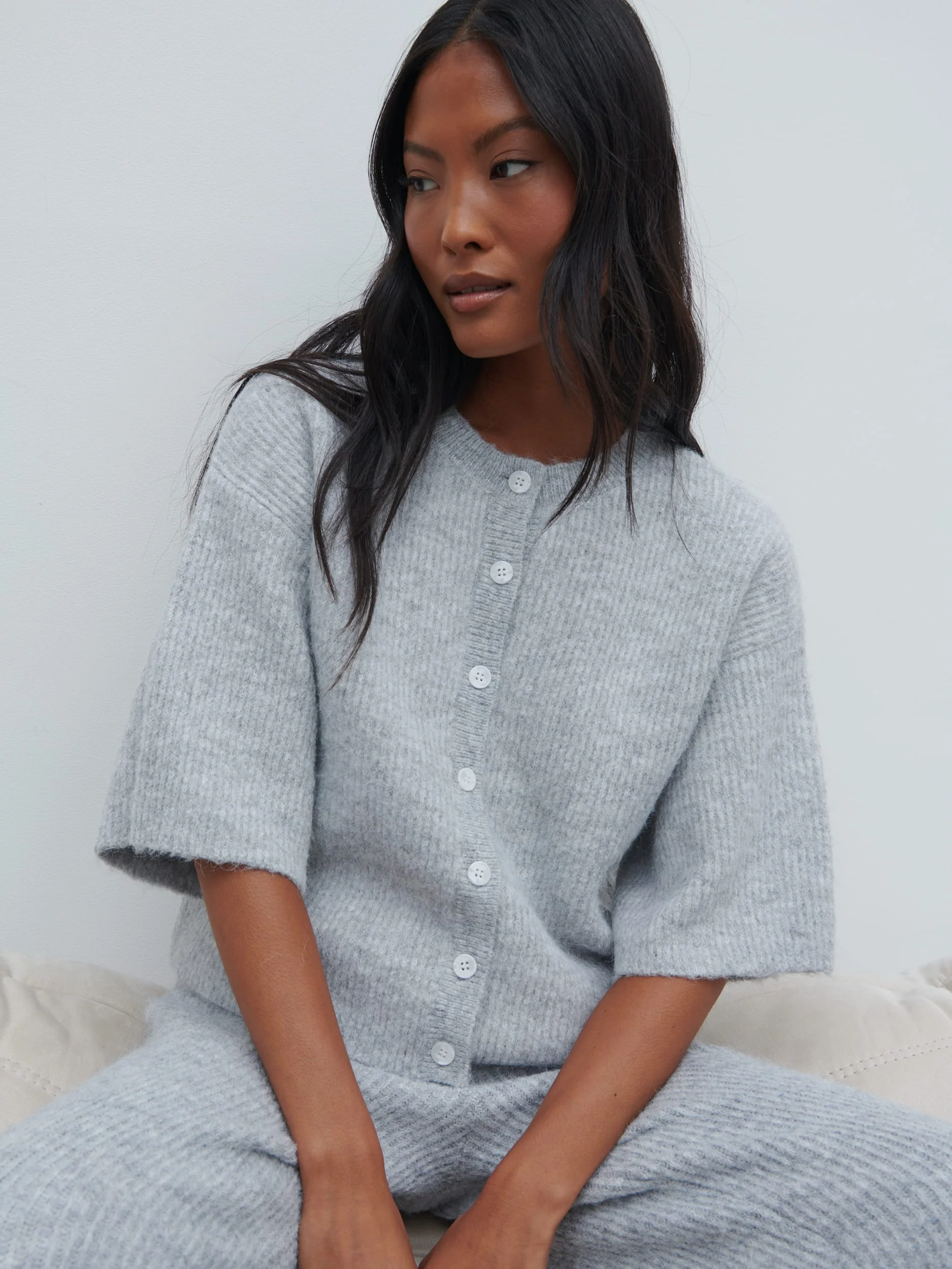 Ovalie Rib Knit Top - Grey Marl - Image 6