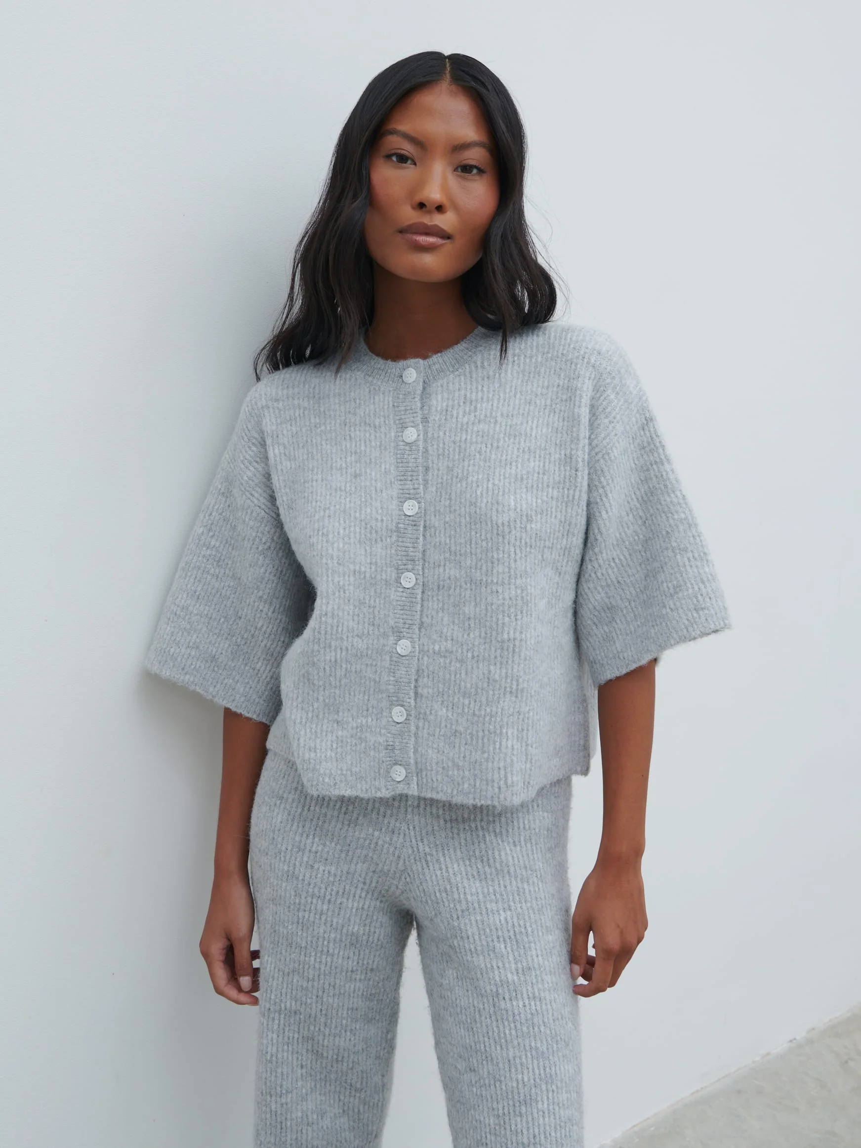Ovalie Rib Knit Top - Grey Marl - Image 7