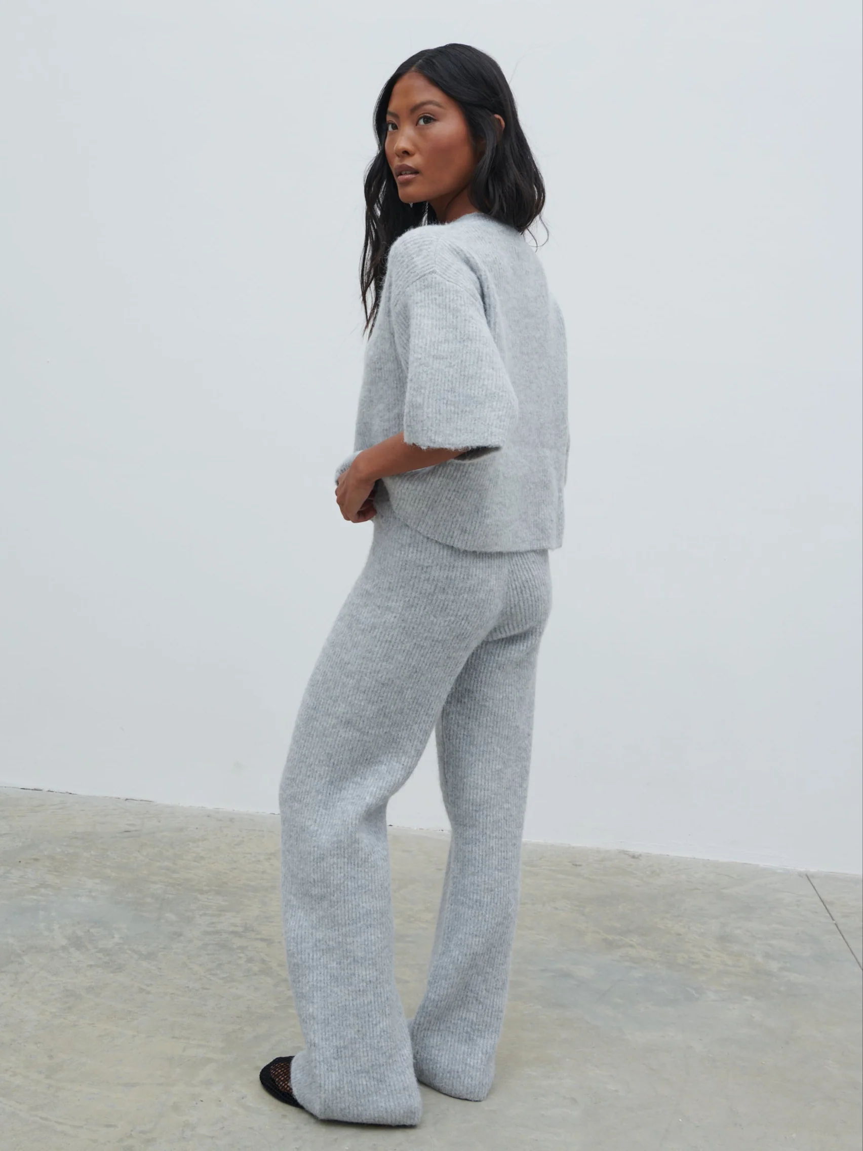 Ovalie Rib Knit Top - Grey Marl - Image 8