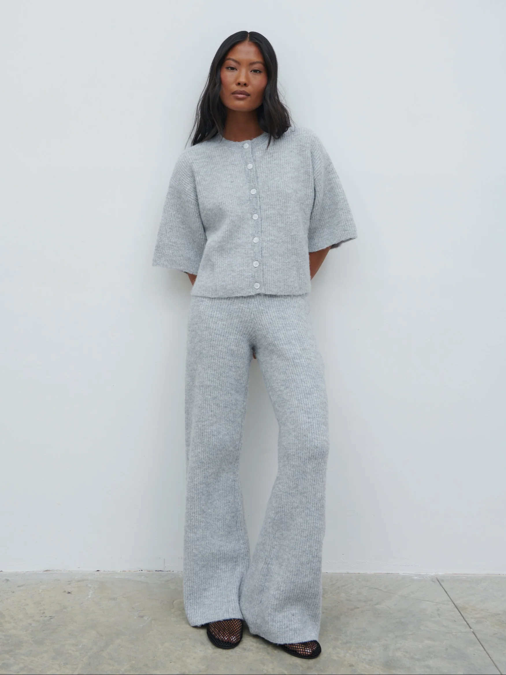 Ovalie Rib Knit Top - Grey Marl - Image 2