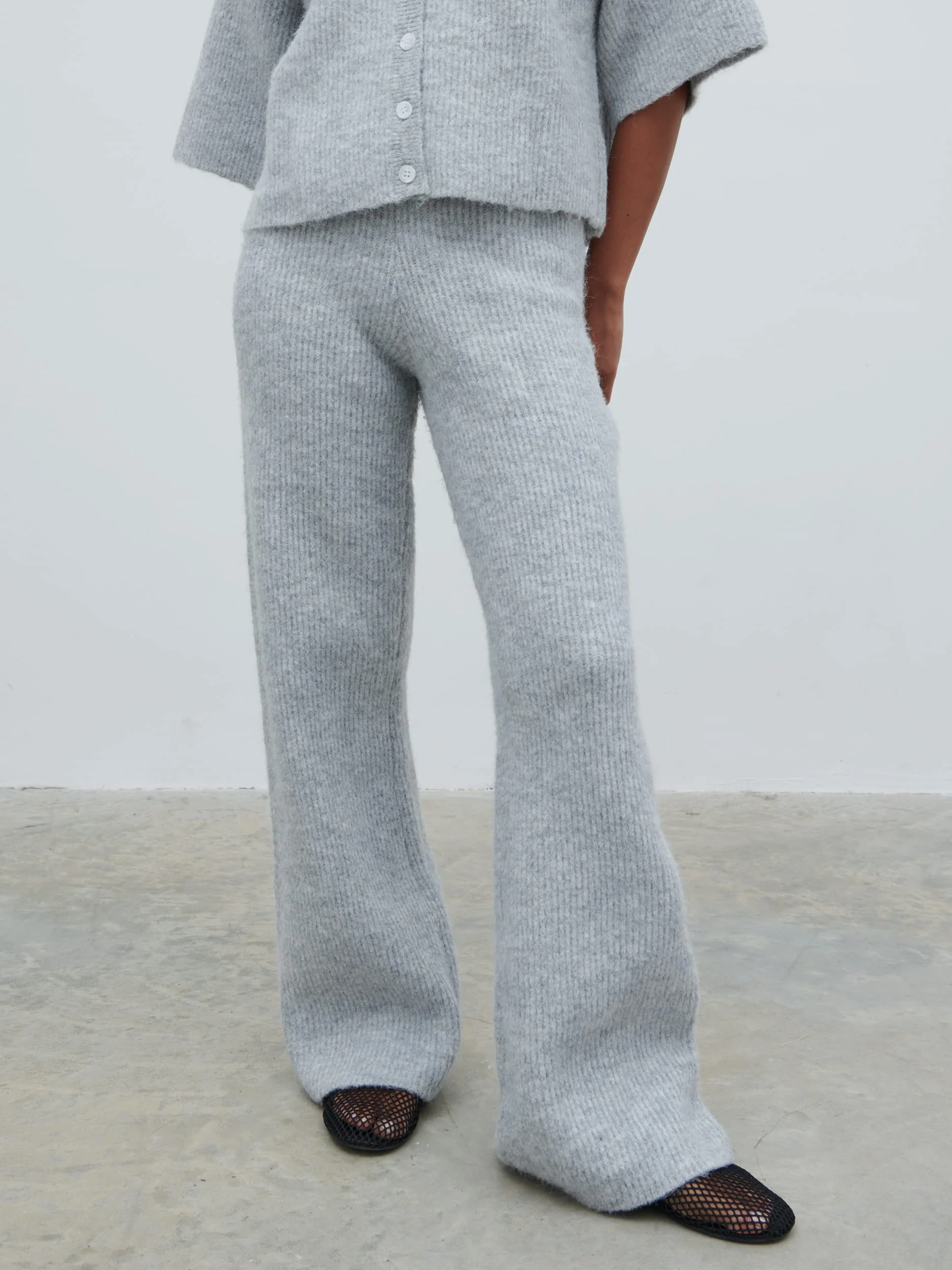 Ovalie Rib Knit Trousers - Grey Marl - Image 2