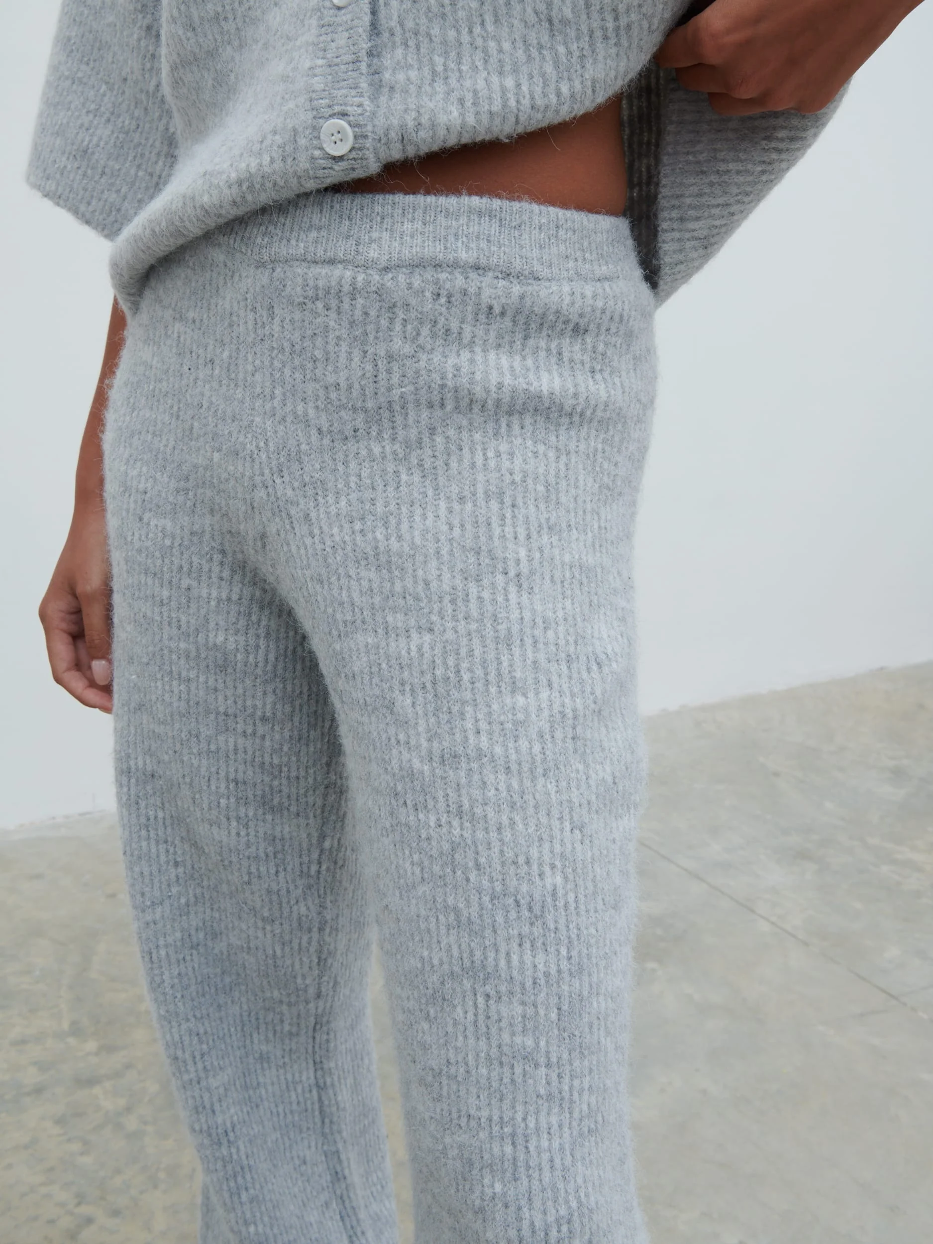 Ovalie Rib Knit Trousers - Grey Marl - Image 4