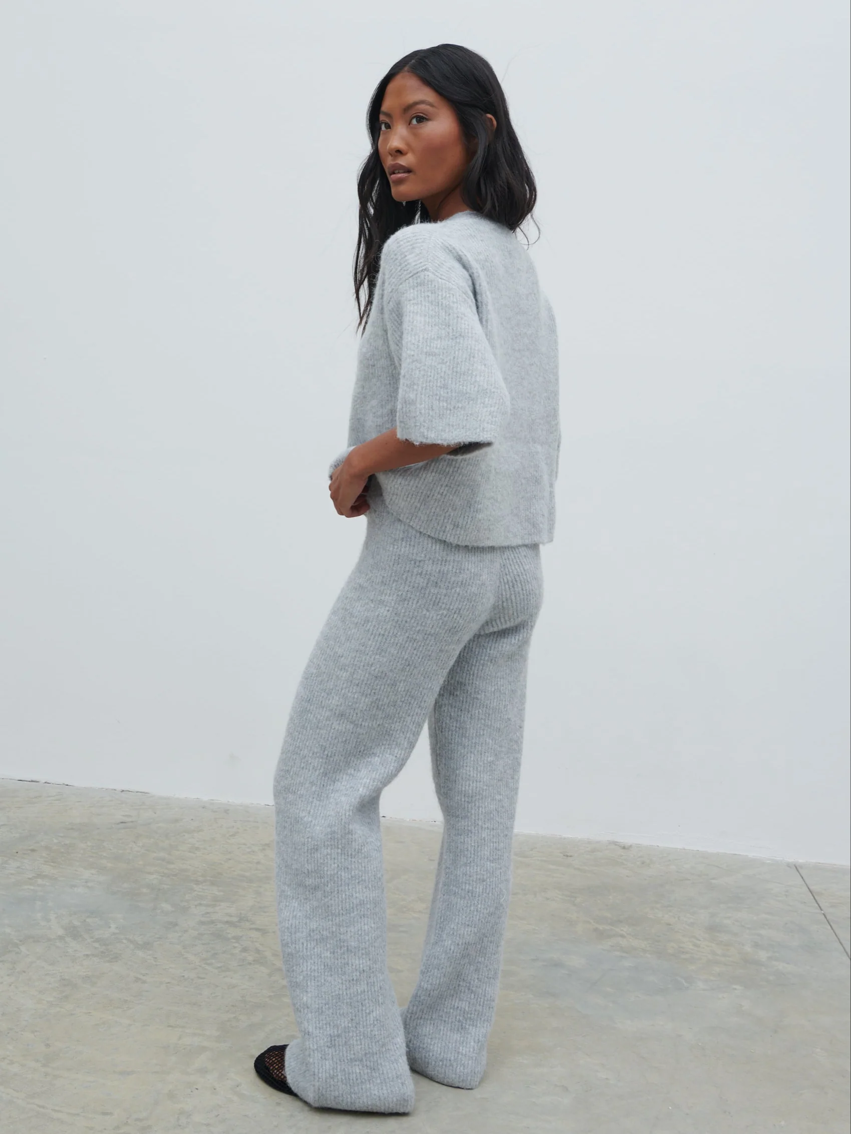 Ovalie Rib Knit Trousers - Grey Marl - Image 6