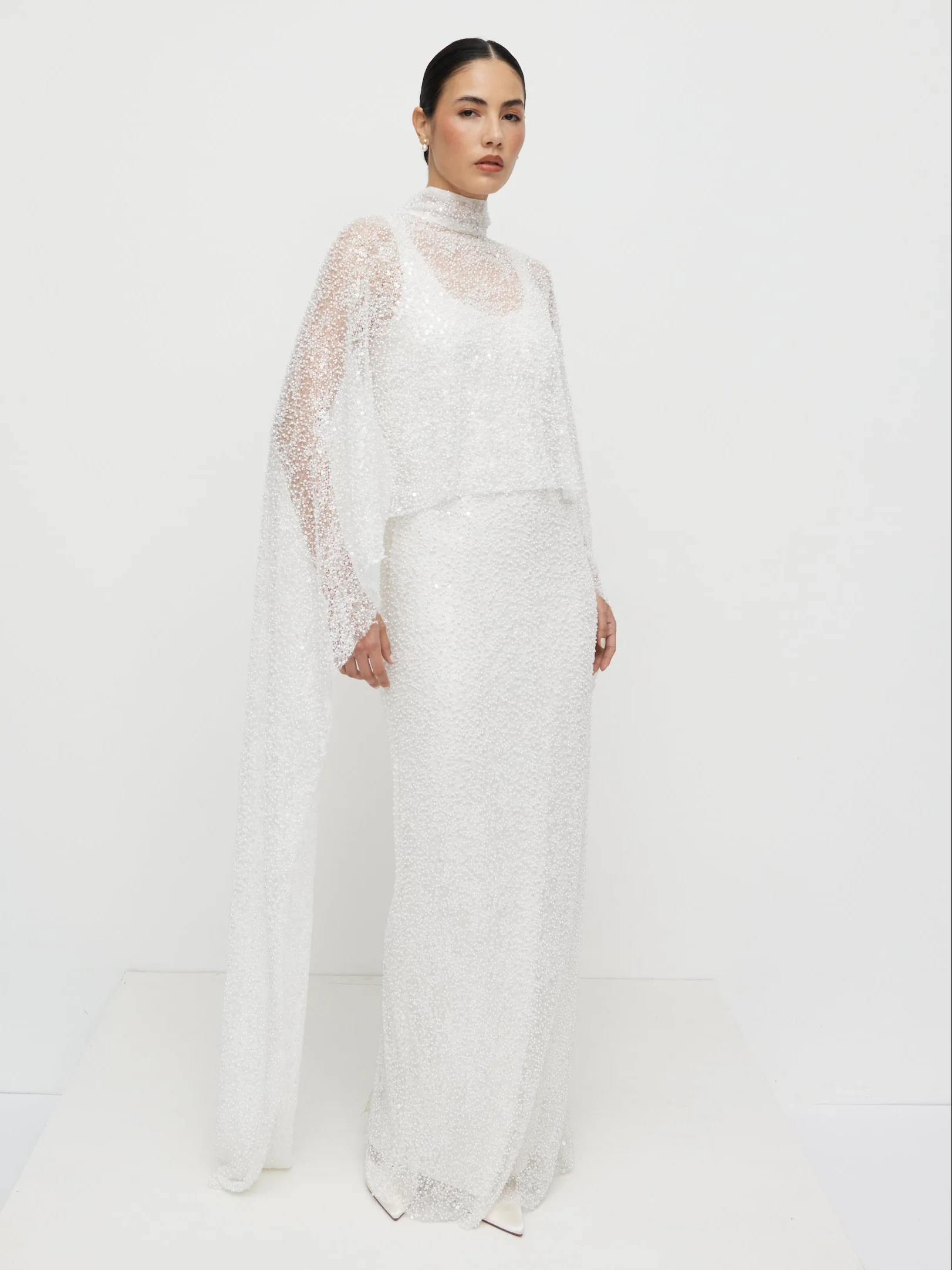 Palma Embellished Cape - Ivory - Image 8