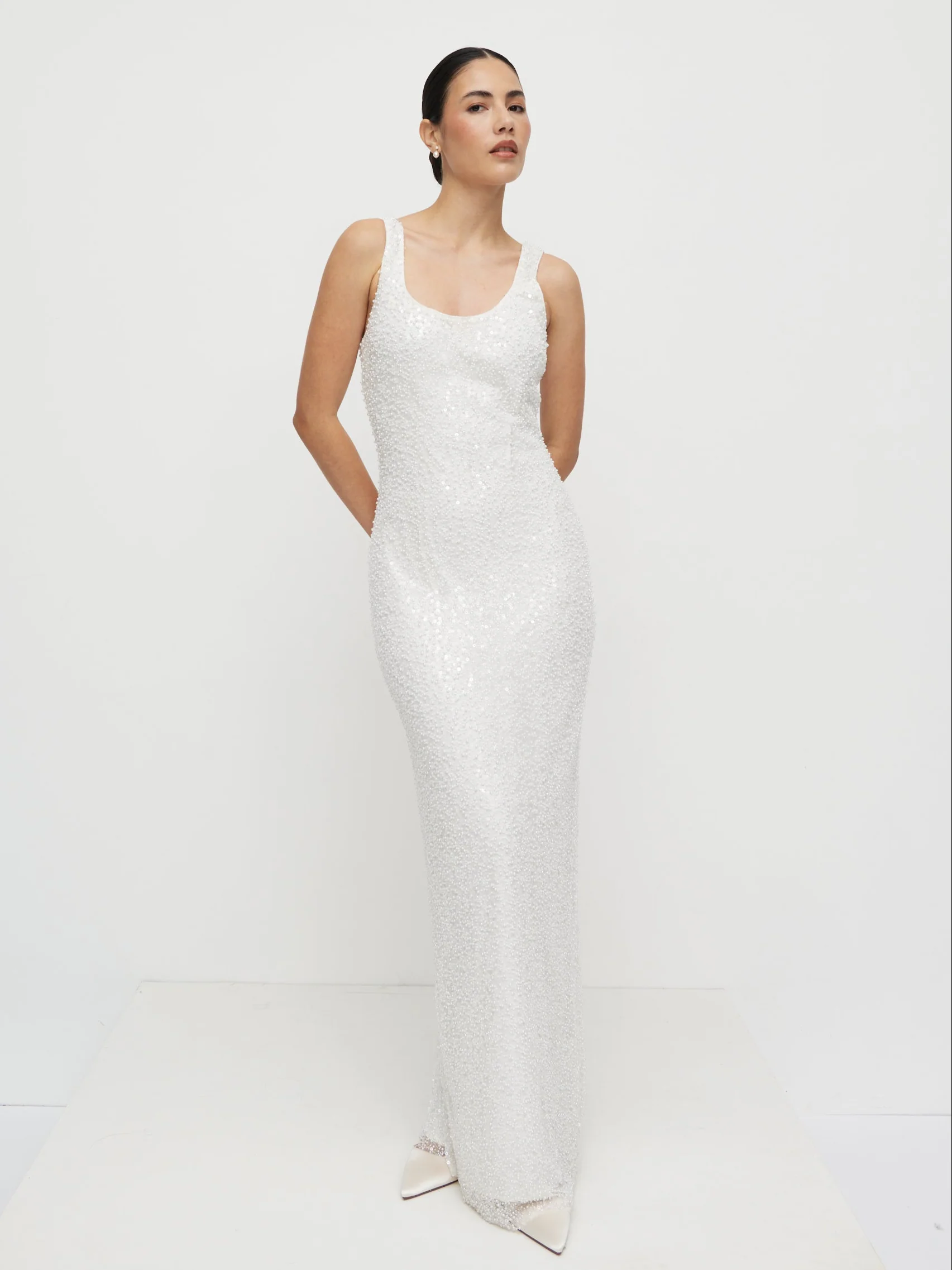 Palma Embellished Scoop Neck Maxi Dress - Ivory - Image 6