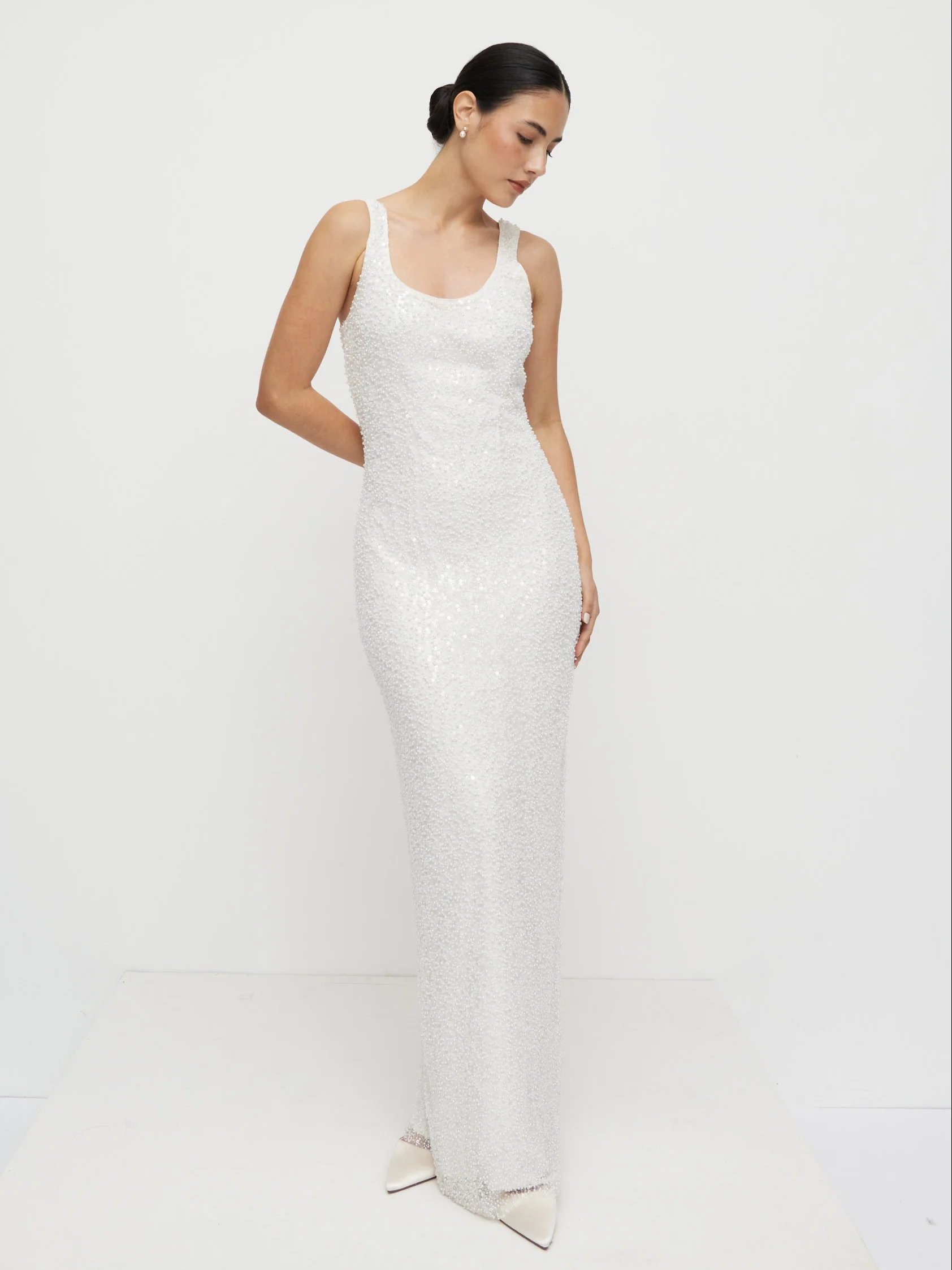 Palma Embellished Scoop Neck Maxi Dress - Ivory - Image 8