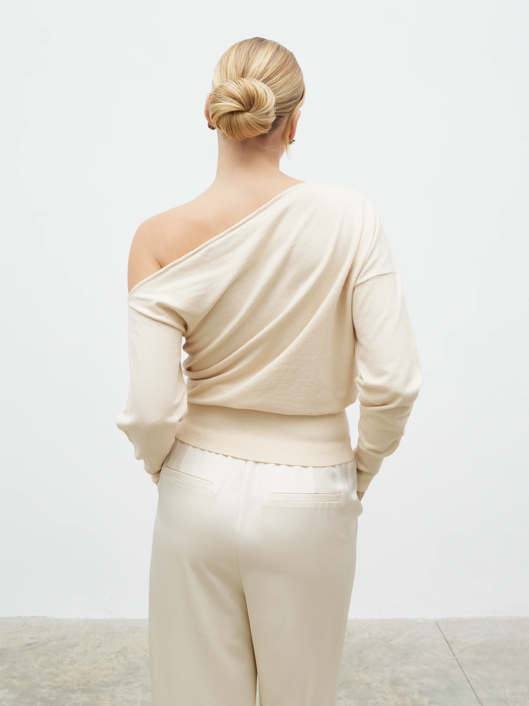 Paris Single Shoulder Knit Jumper - Beige - Image 3