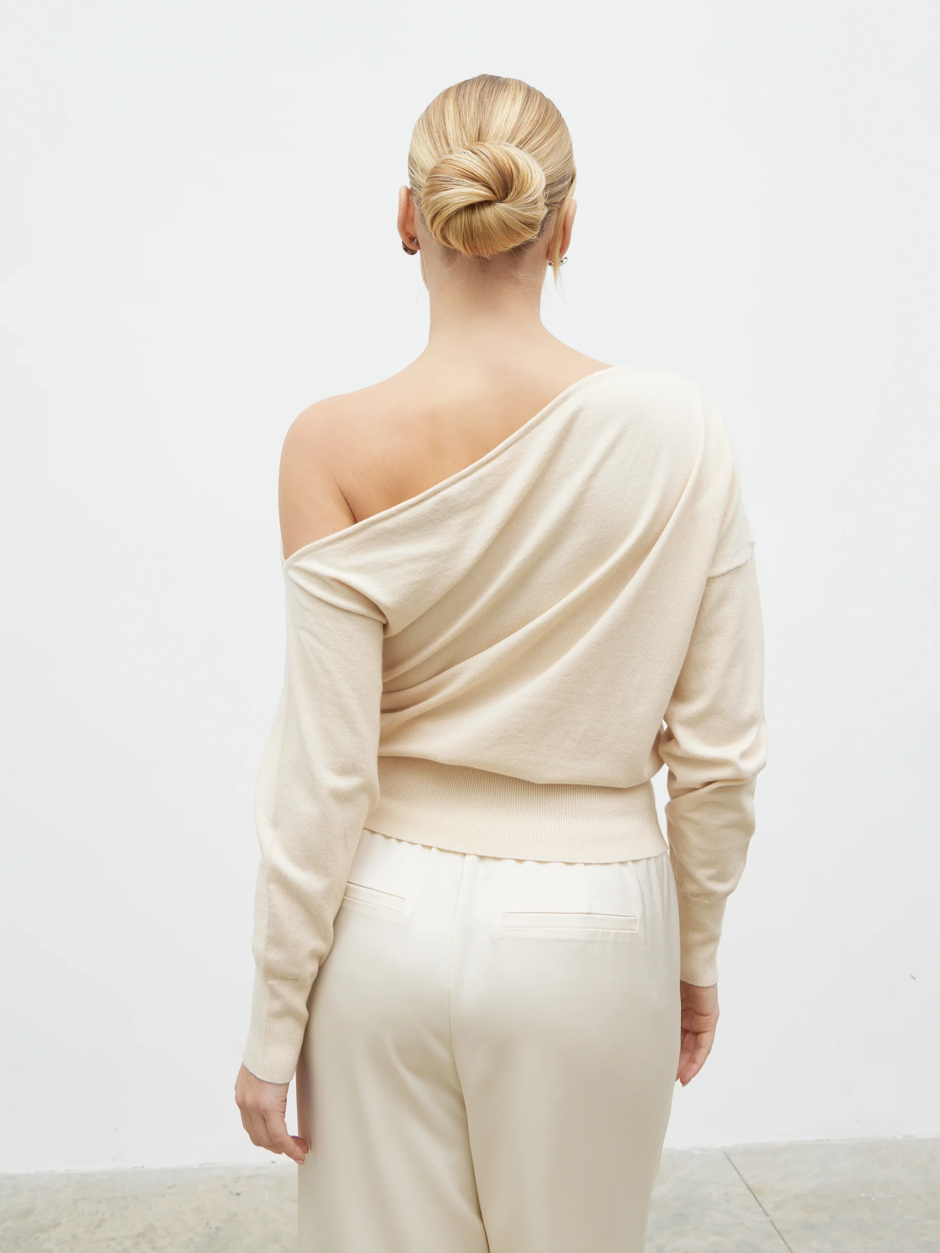 Paris Single Shoulder Knit Jumper - Beige - Image 6