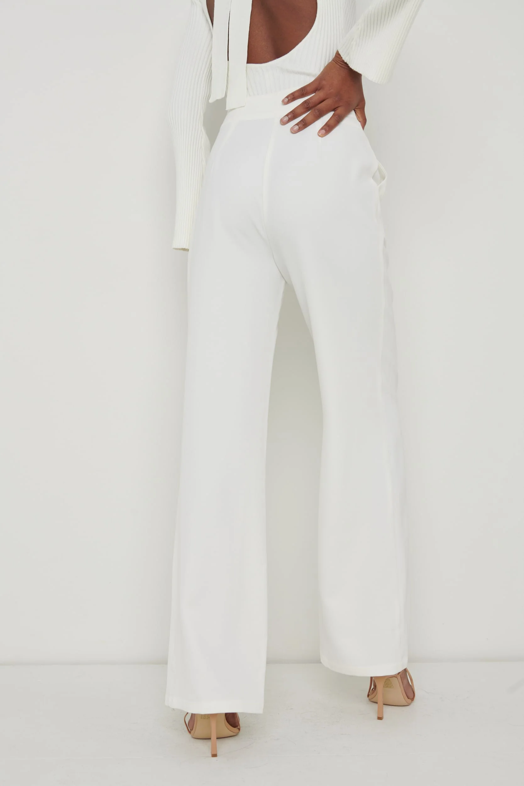 Parker High Waisted Box Pleat Trouser - Cream - Image 5