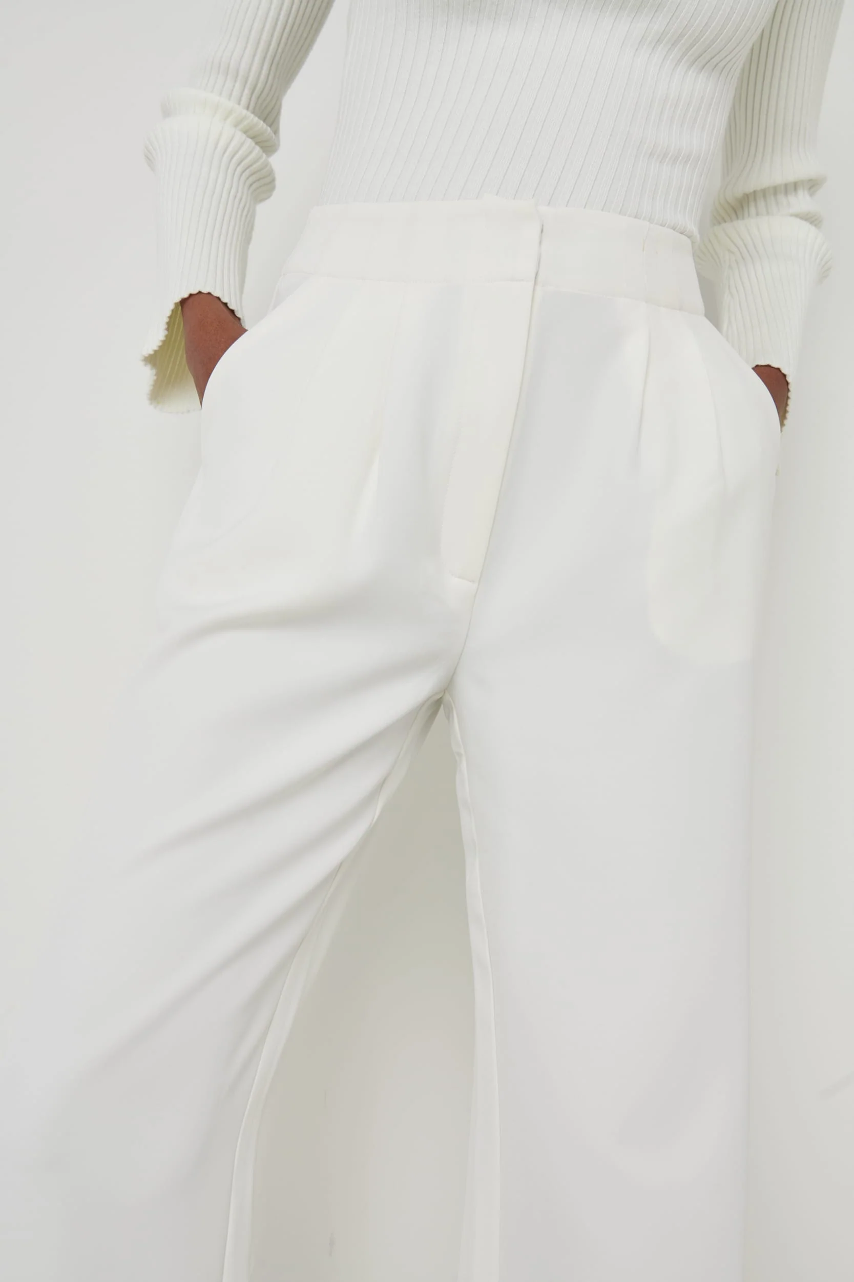 Parker High Waisted Box Pleat Trouser - Cream - Image 6