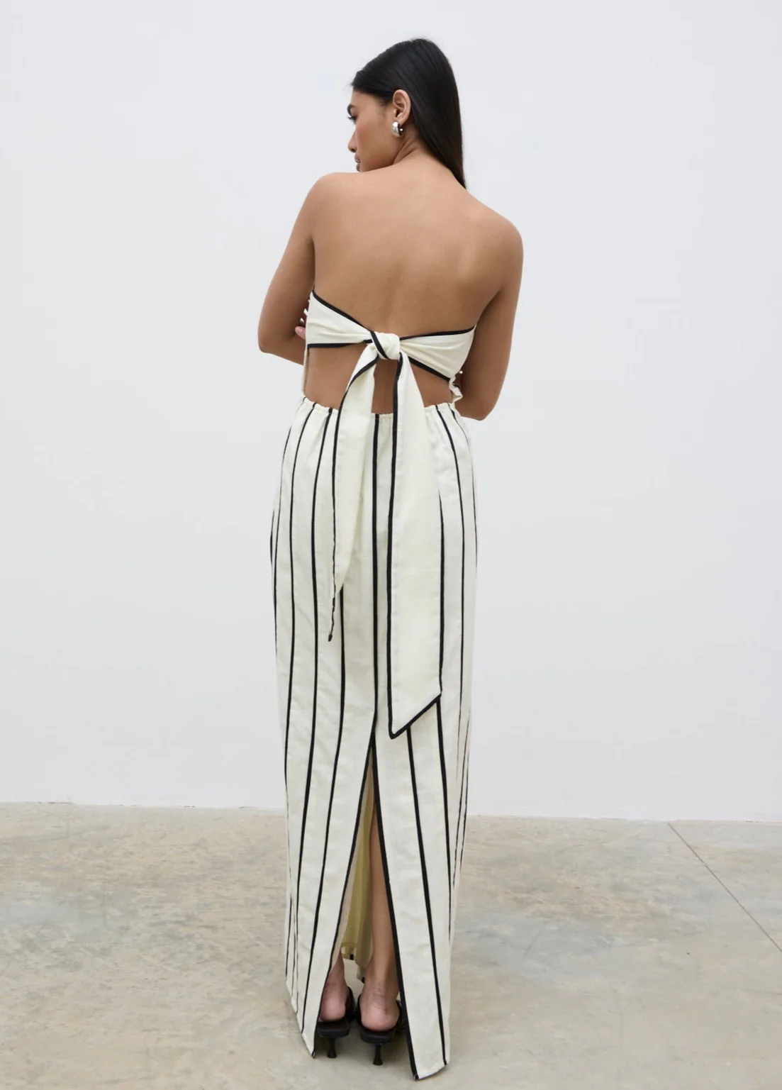 Penny Striped Bandeau Dress - Cream and Black - Image 3