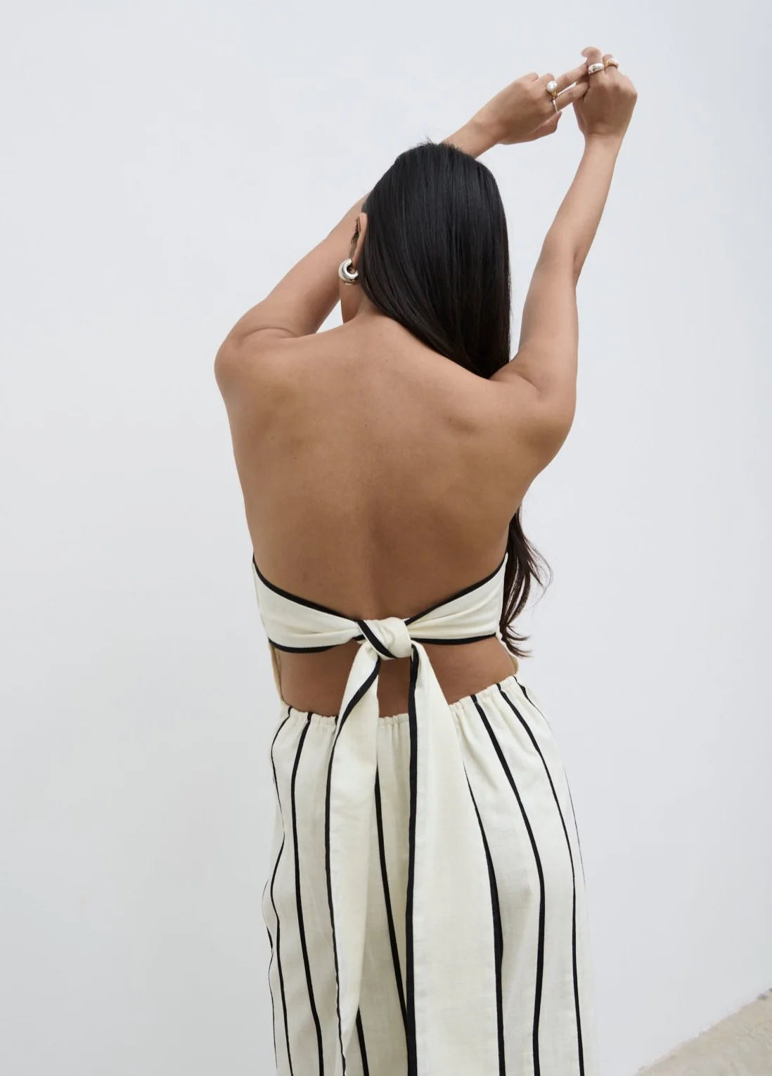 Penny Striped Bandeau Dress - Cream and Black - Image 5