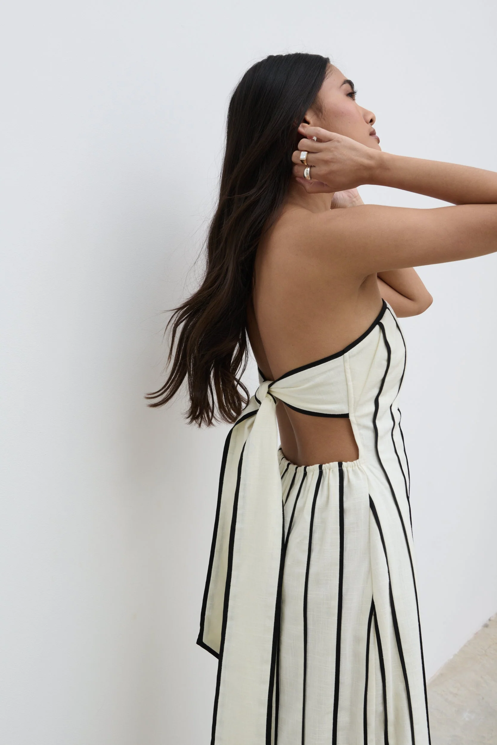 Penny Striped Bandeau Dress - Cream and Black - Image 7