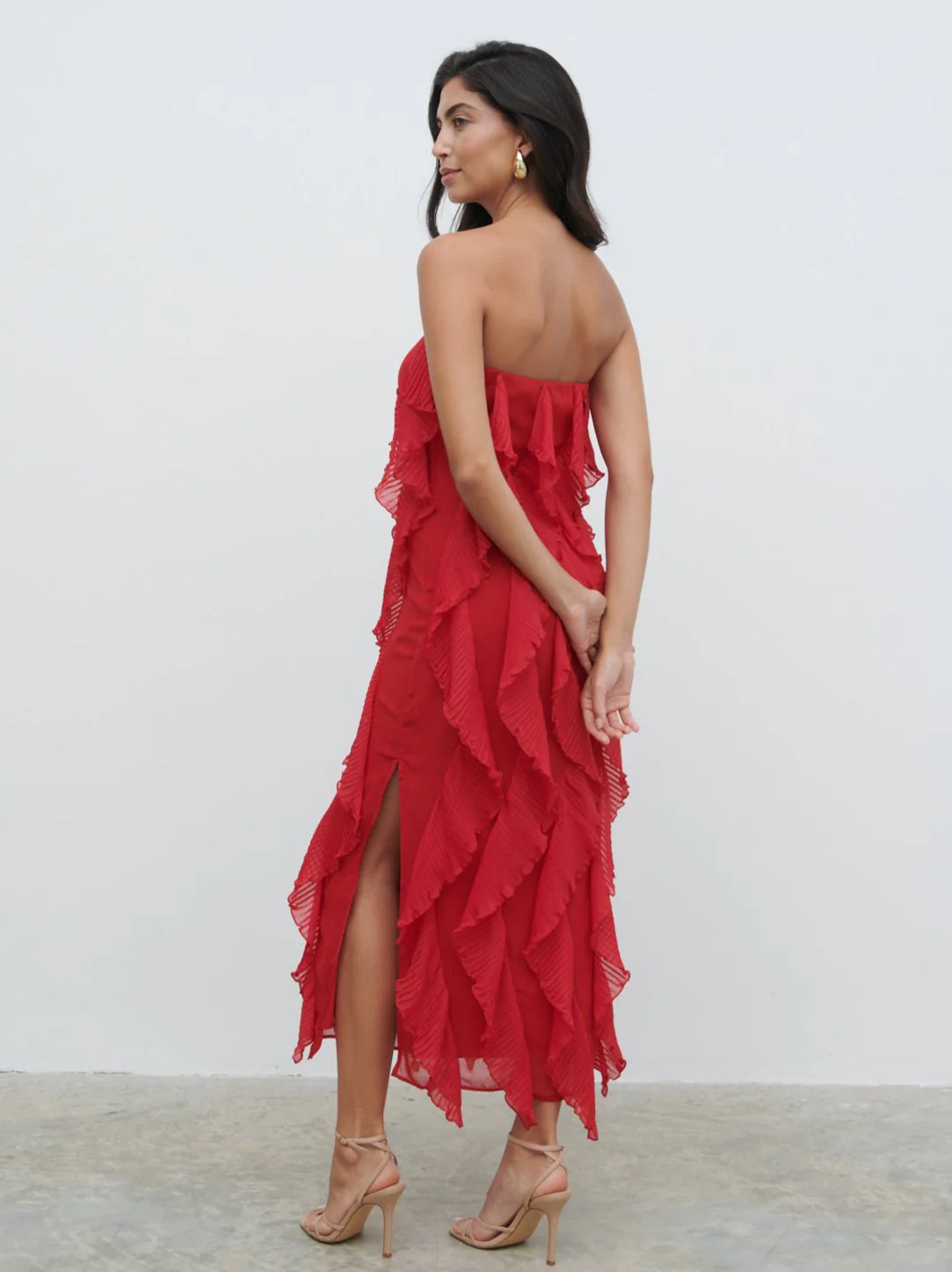 Perla Bandeau Ruffle Midaxi Dress - Red - Image 3