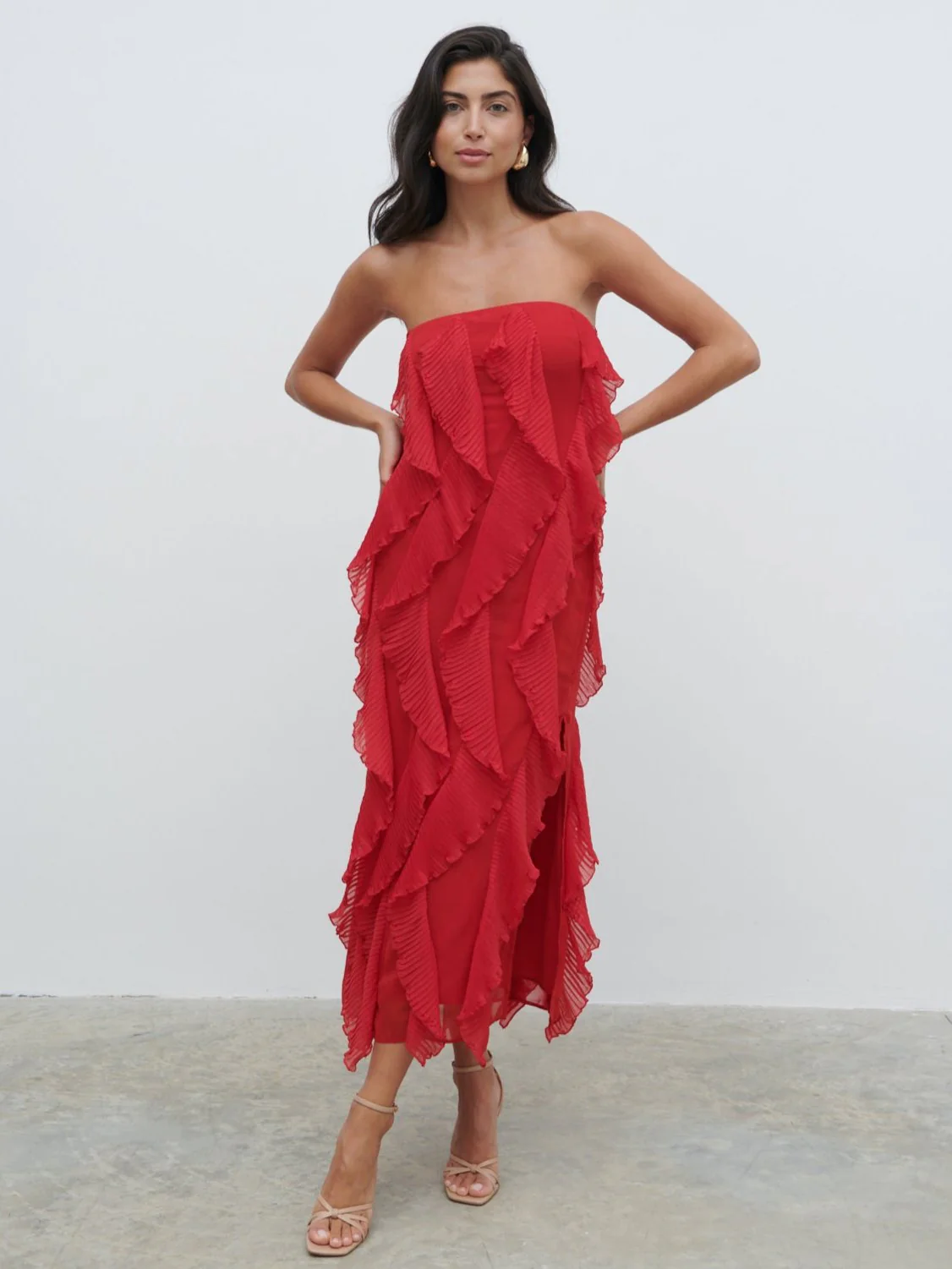 Perla Bandeau Ruffle Midaxi Dress - Red - Image 4