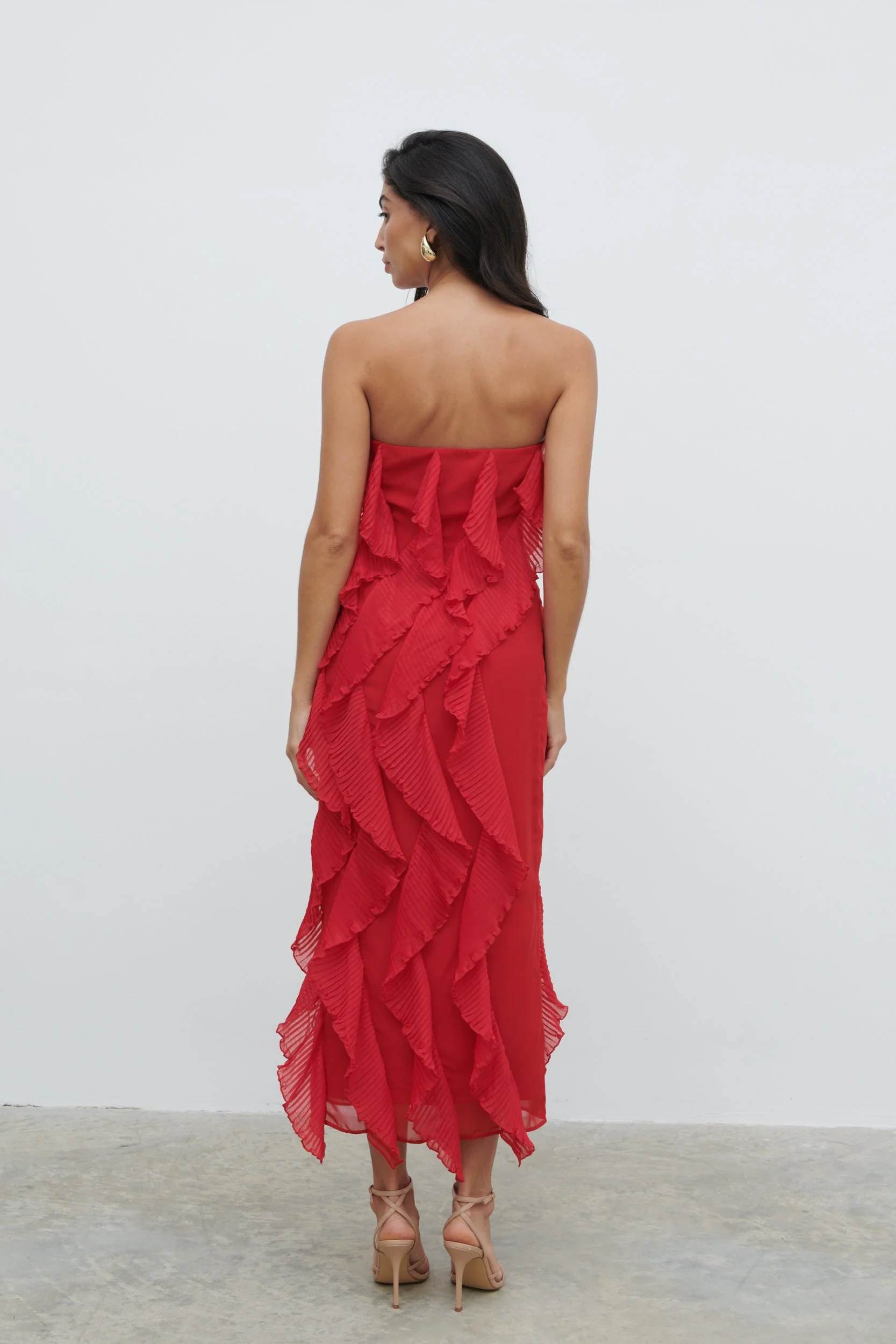 Perla Bandeau Ruffle Midaxi Dress - Red - Image 7