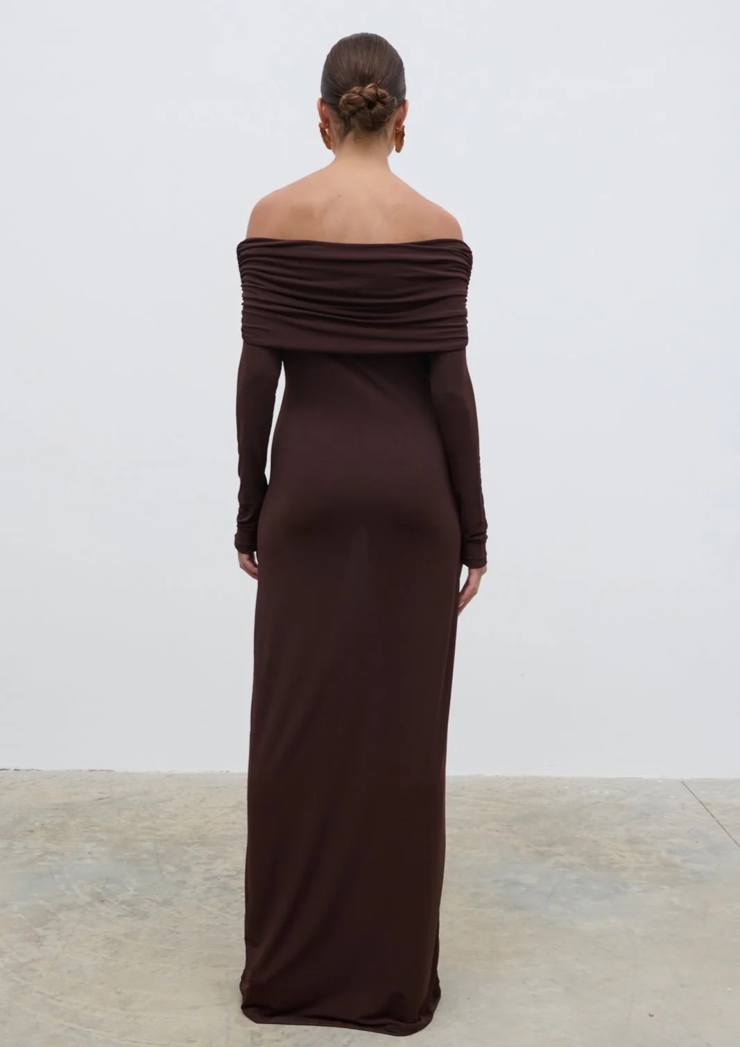Perrie Bardot Jersey Maxi Dress - Brown - Image 4