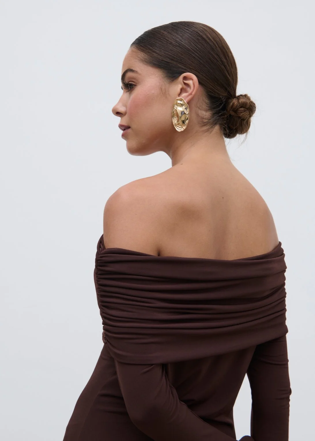 Perrie Bardot Jersey Maxi Dress - Brown - Image 5