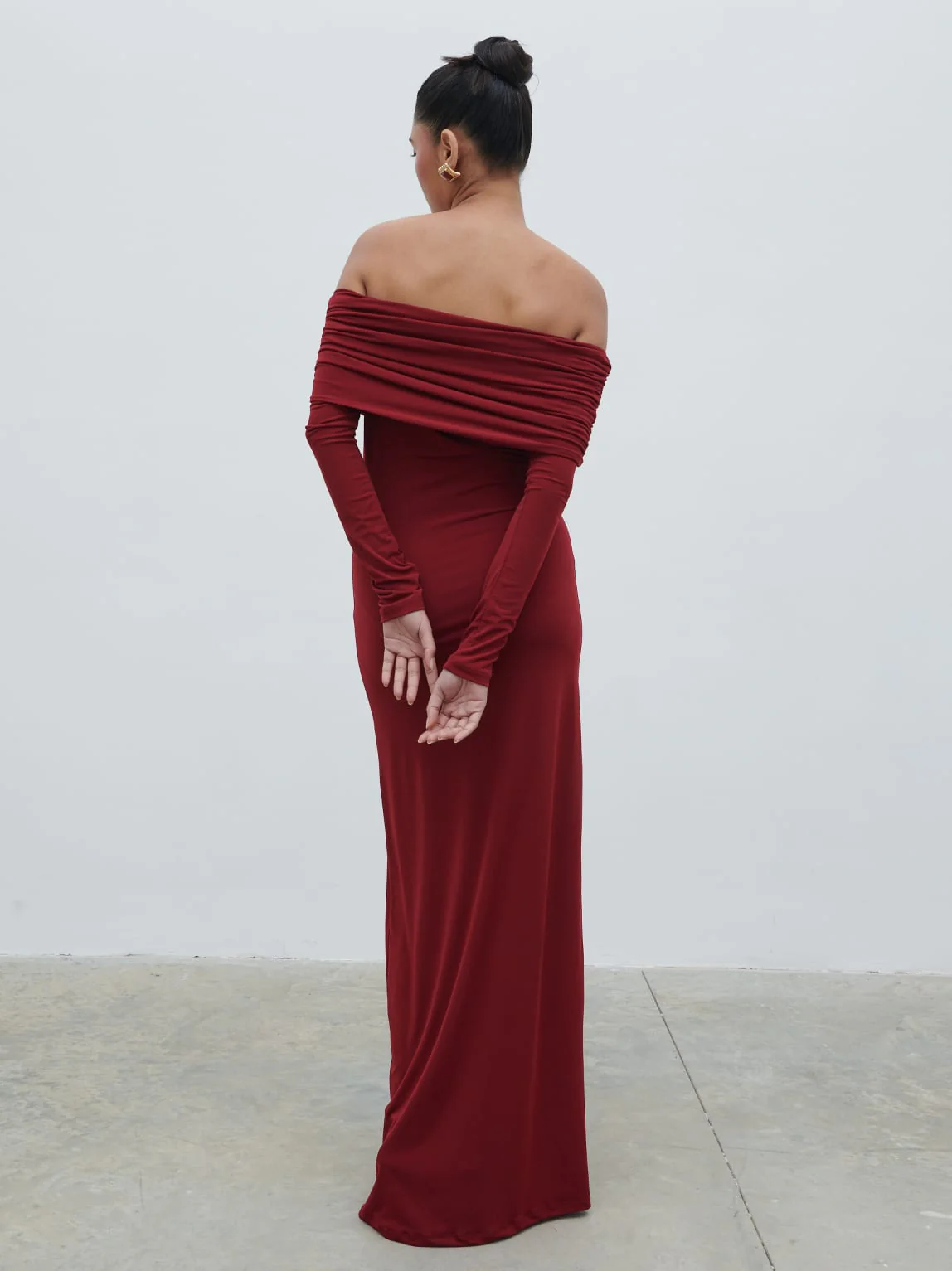 Perrie Bardot Jersey Maxi Dress - Burgundy - Image 3