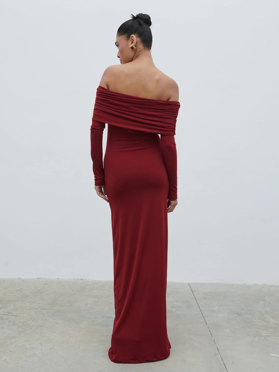 Perrie Bardot Jersey Maxi Dress - Burgundy - Image 6