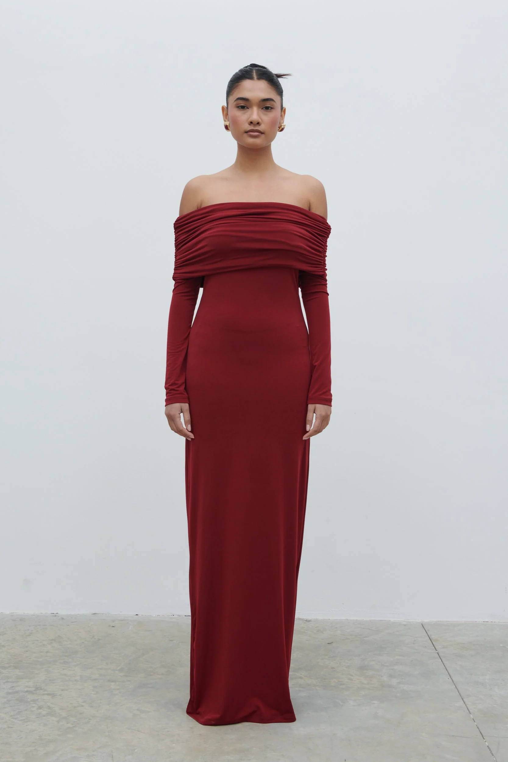 Perrie Bardot Jersey Maxi Dress - Burgundy - Image 7