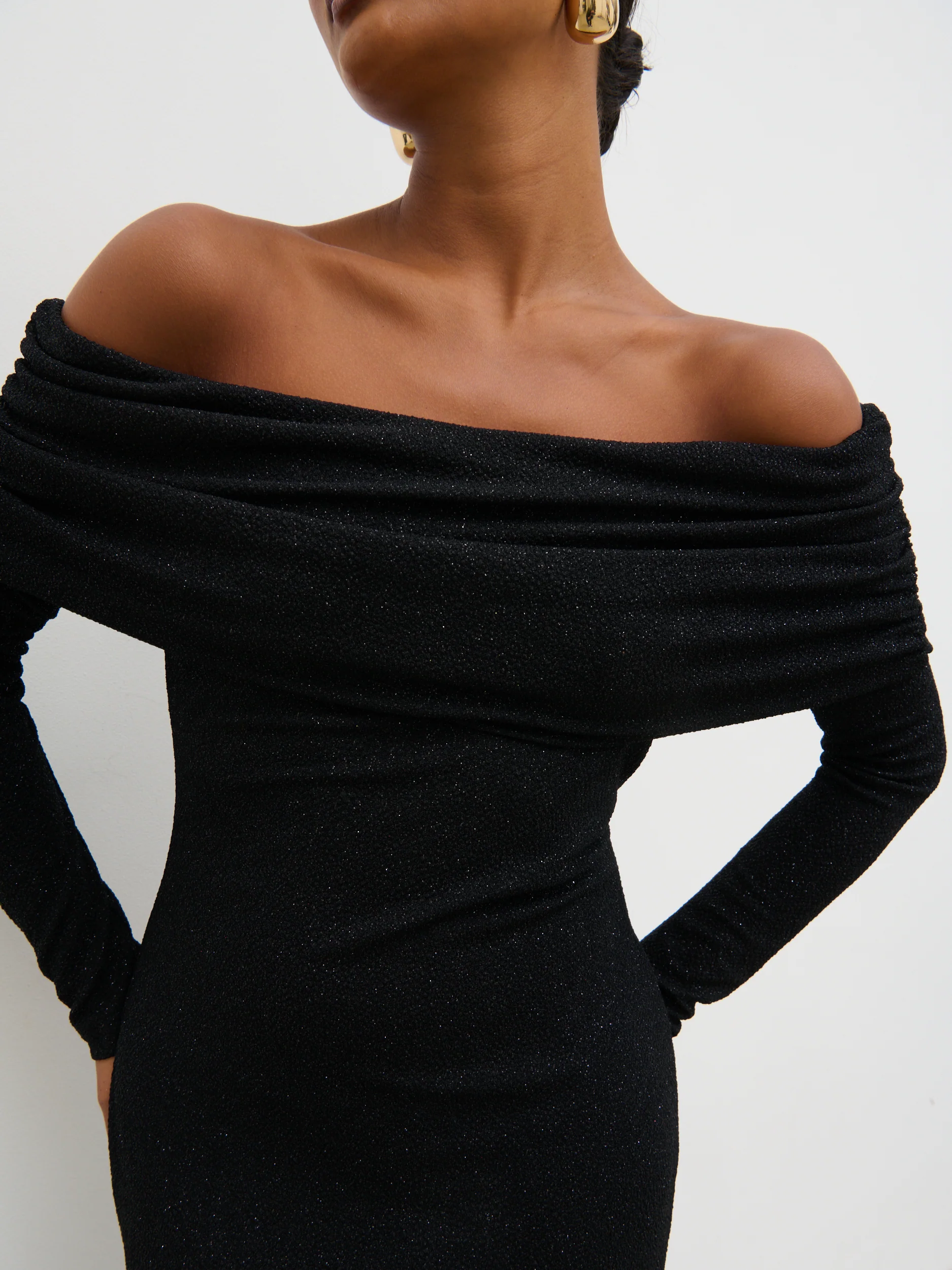 Perrie Bardot Lurex Jersey Dress - Black - Image 2