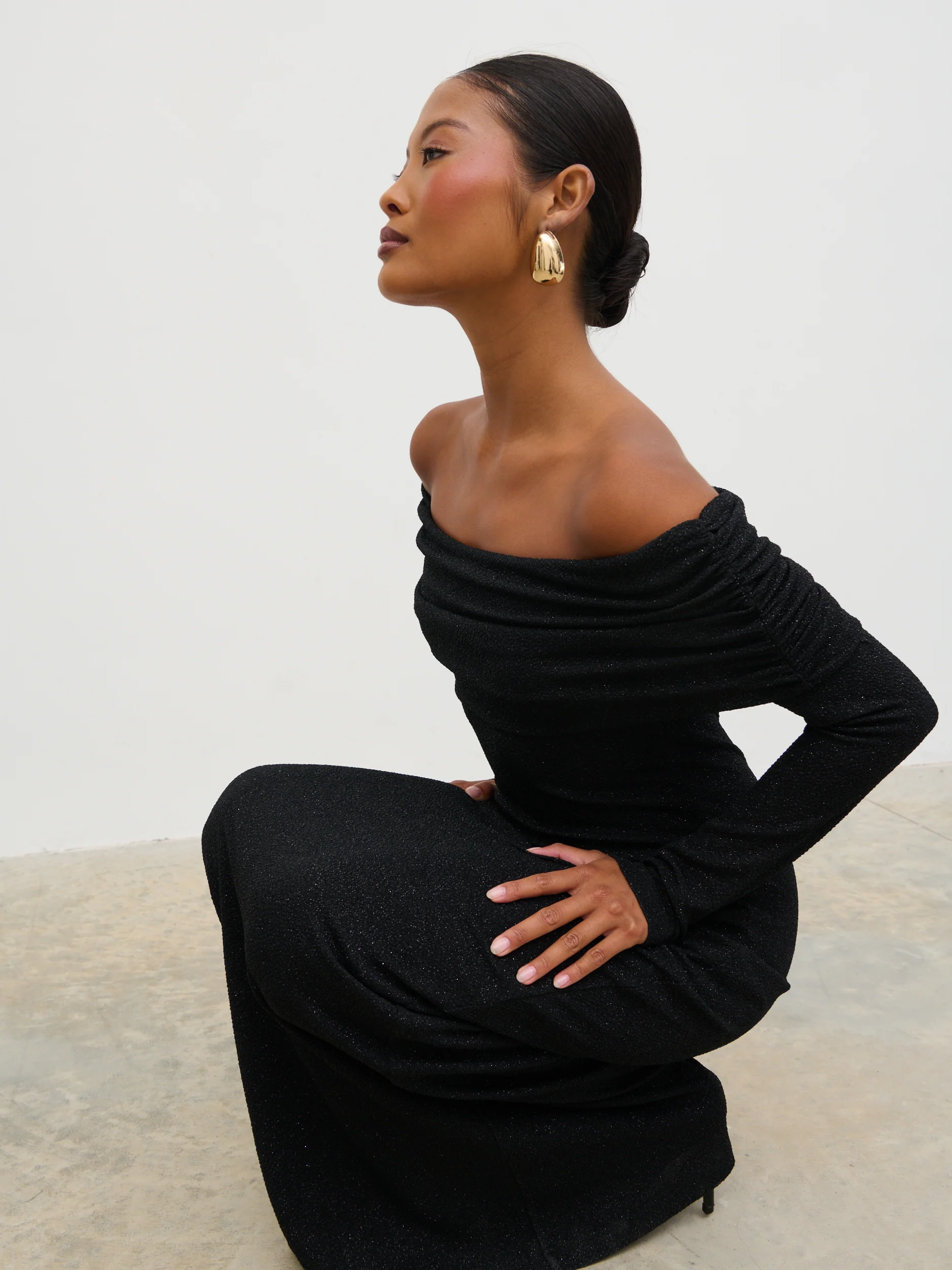 Perrie Bardot Lurex Jersey Dress - Black - Image 3