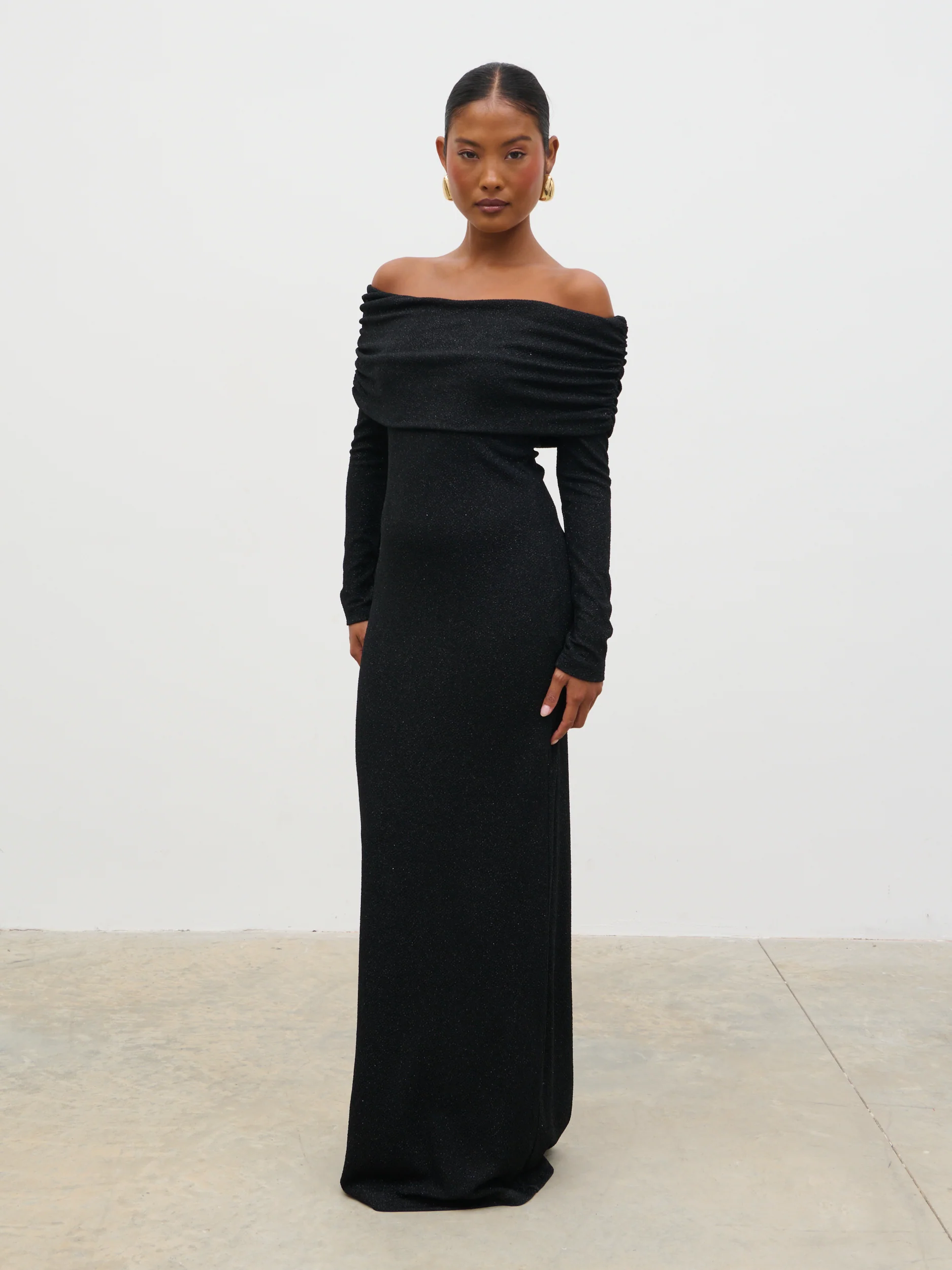 Perrie Bardot Lurex Jersey Dress - Black - Image 4