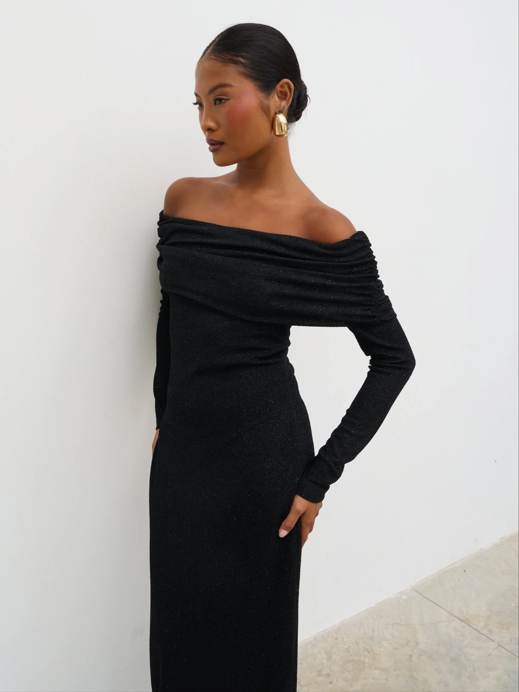 Perrie Bardot Lurex Jersey Dress - Black - Image 5