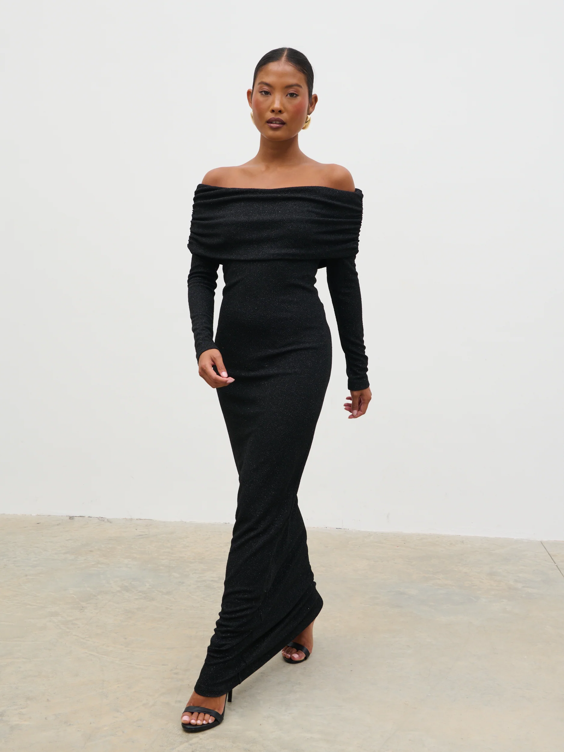 Perrie Bardot Lurex Jersey Dress - Black - Image 6