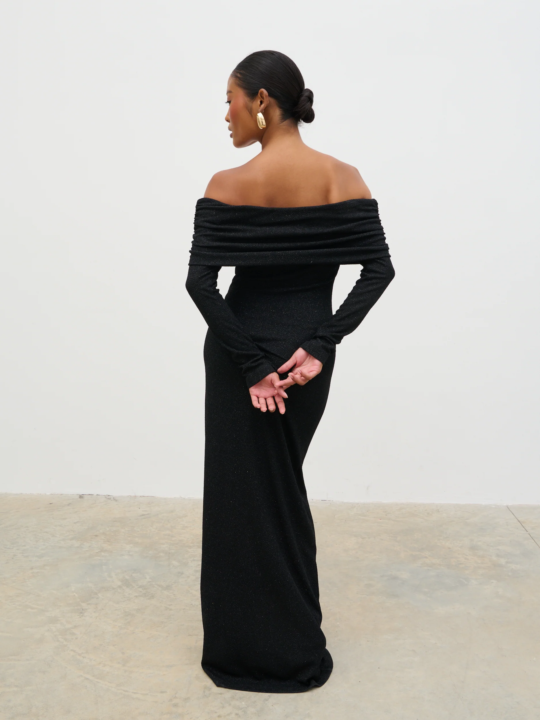 Perrie Bardot Lurex Jersey Dress - Black - Image 7
