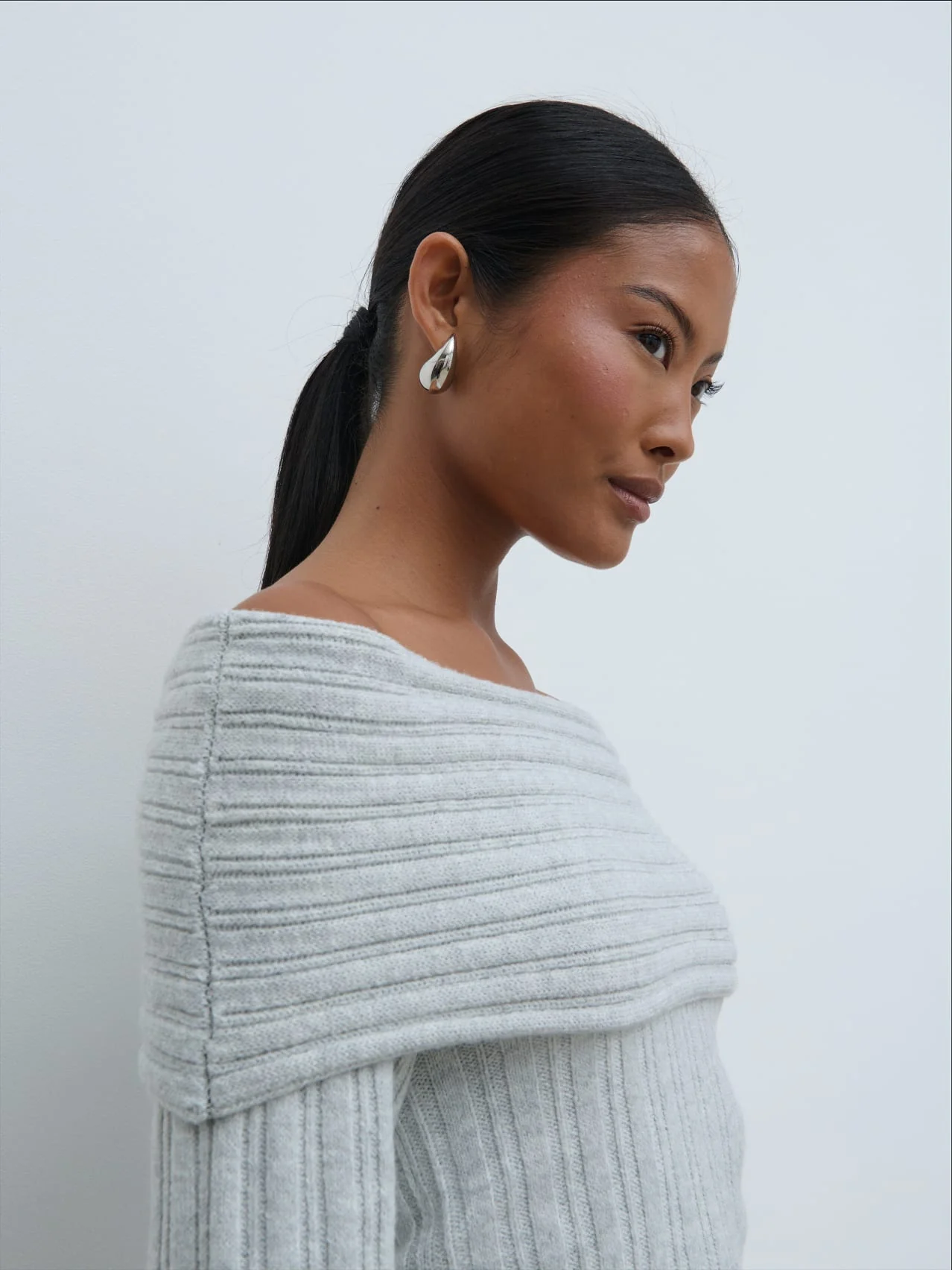 Petra Bardot Cosy Rib Knit Jumper - Grey Marl - Image 4