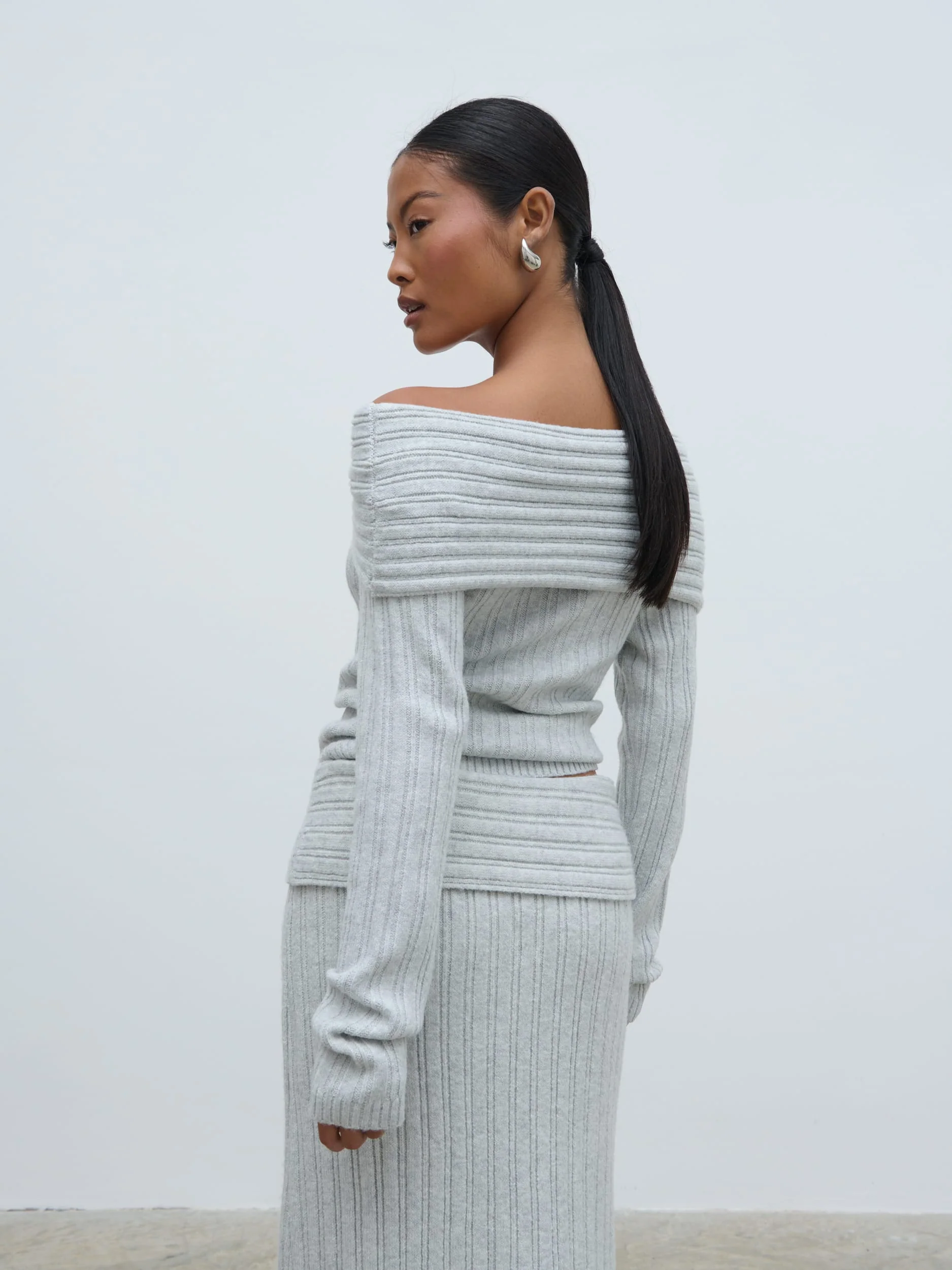 Petra Bardot Cosy Rib Knit Jumper - Grey Marl - Image 5