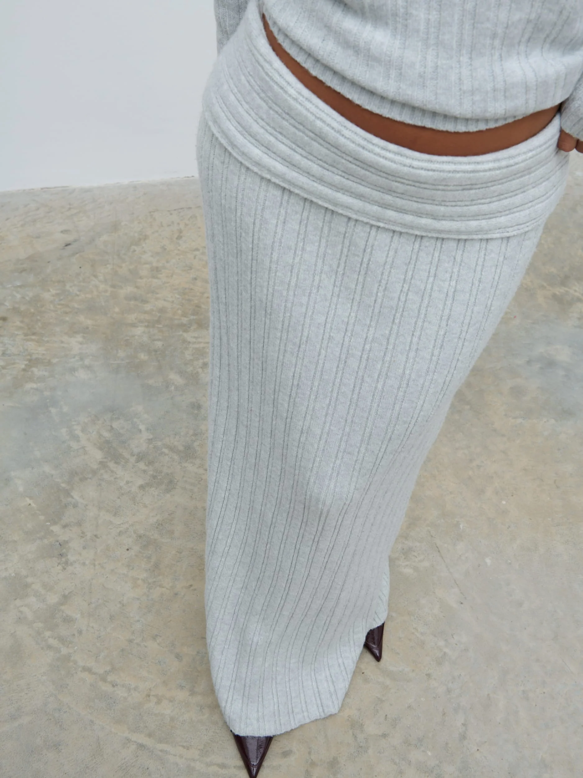 Petra Cosy Rib Knit Maxi Skirt - Grey Marl - Image 3