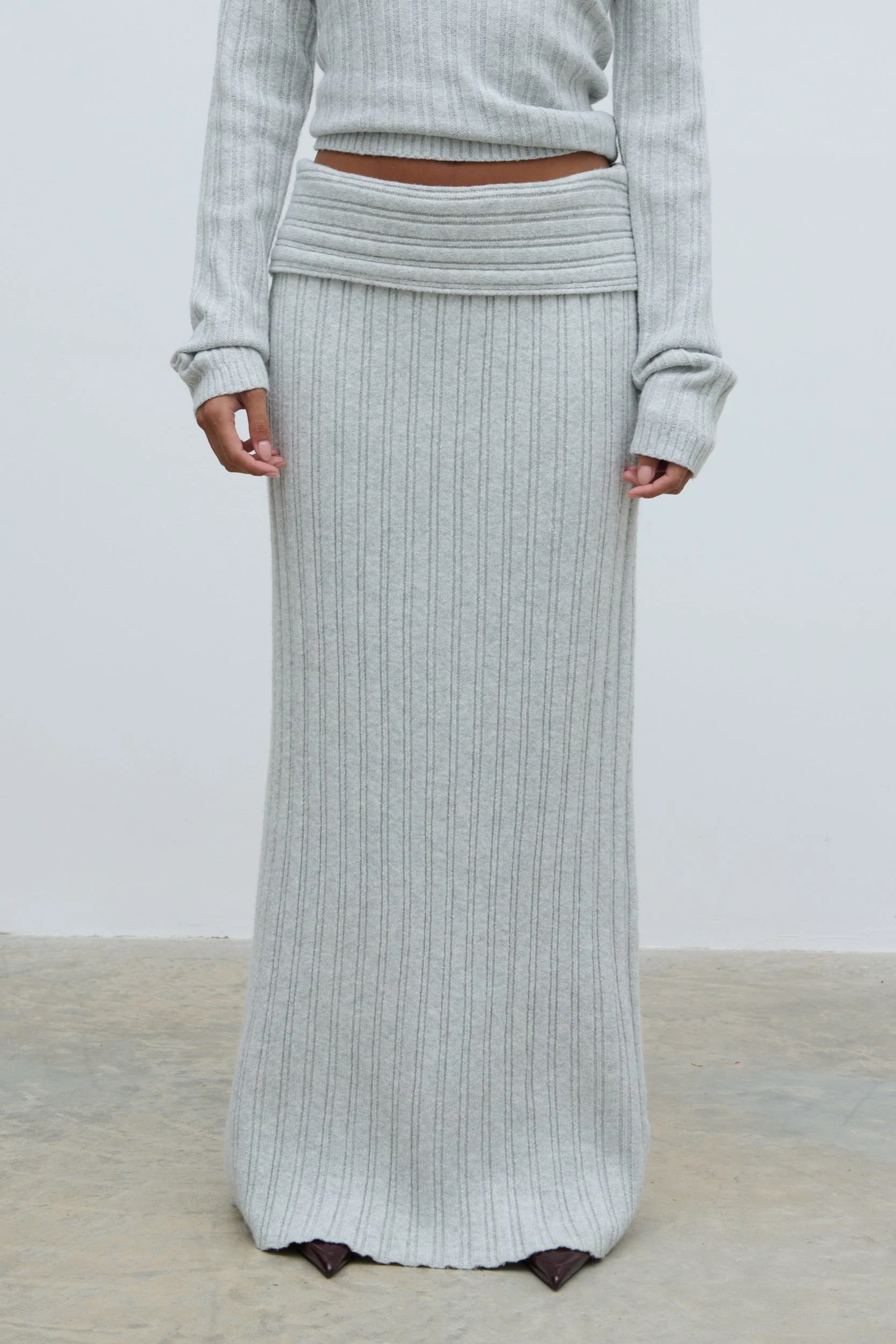 Petra Cosy Rib Knit Maxi Skirt - Grey Marl - Image 7