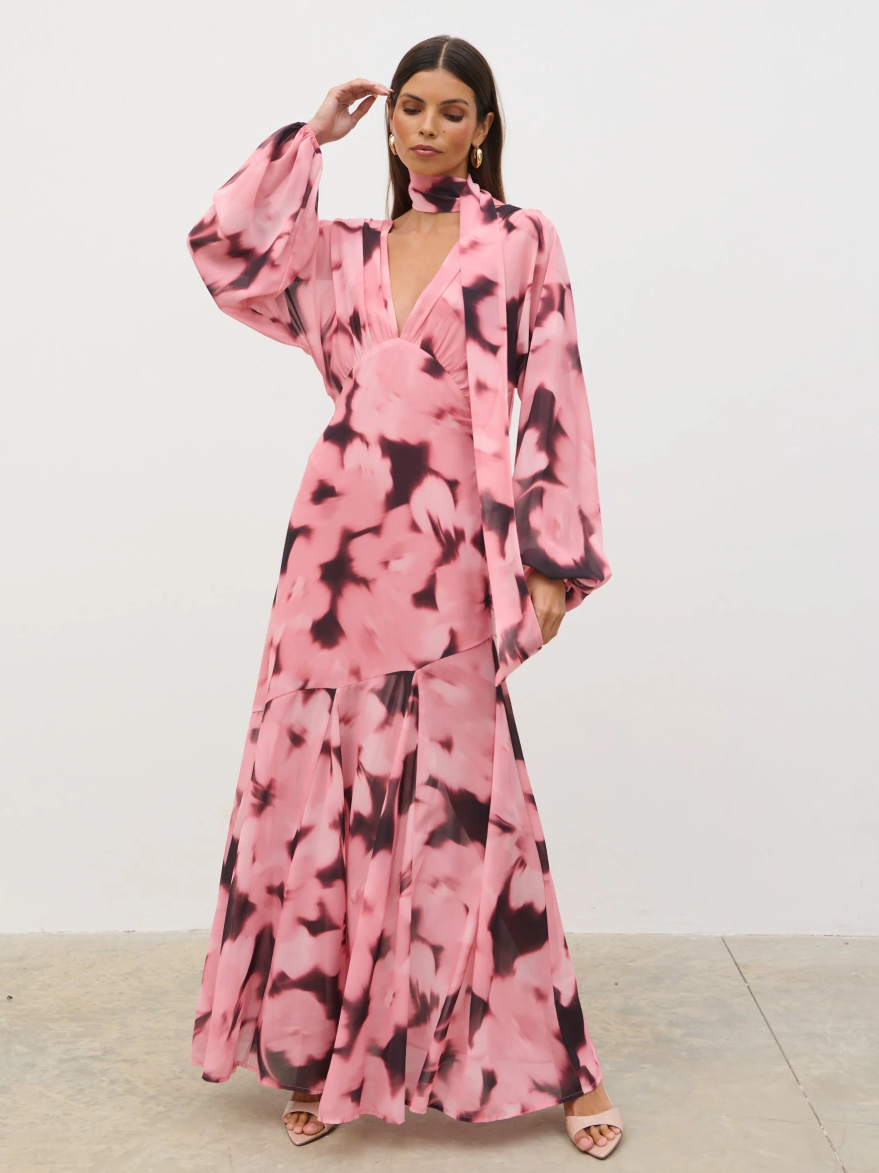Petula Batwing Scarf Maxi Dress - Blush Watercolour Floral - Image 3